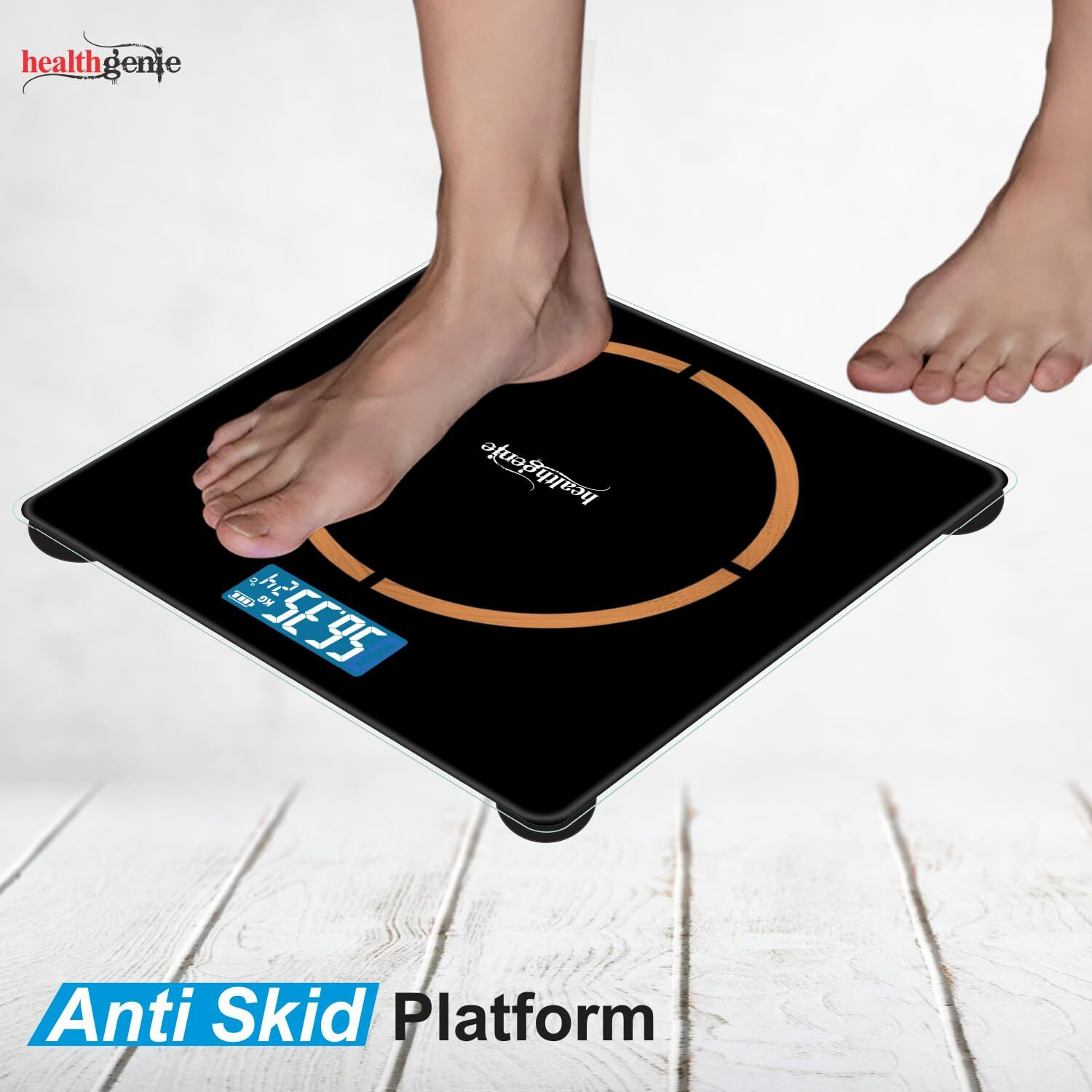 Healthgenie Weight Machine For Body Weight With 3 Yrs Warranty & Thick Tempered Glass Lcd Display Digital Weighing Machine (Copper Ring) Hd-221