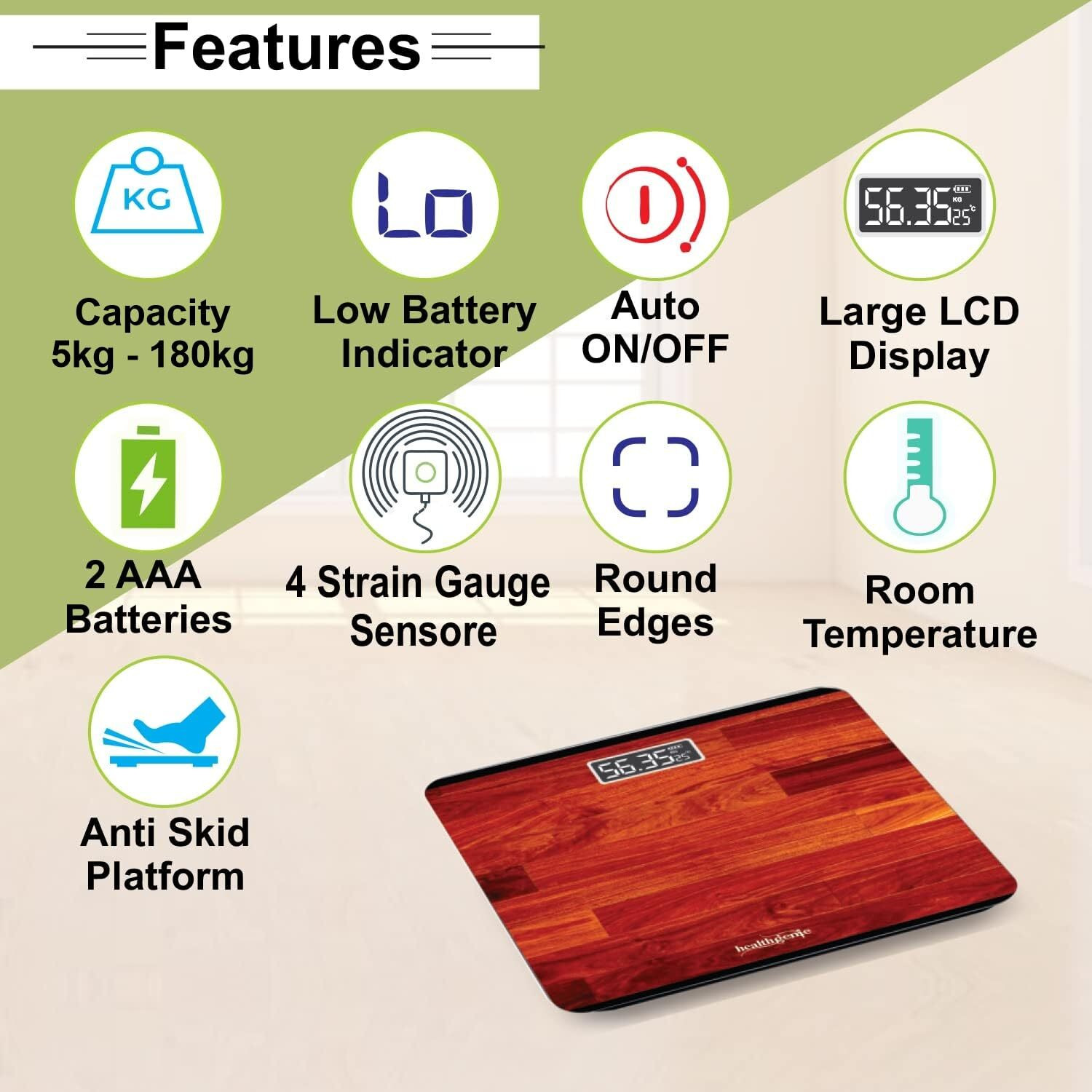 Healthgenie Weight Machine For Body Weight With 3 Yrs Warranty & Thick Tempered Glass Lcd Display Digital Weighing Machine (Red Wood) Hd-221