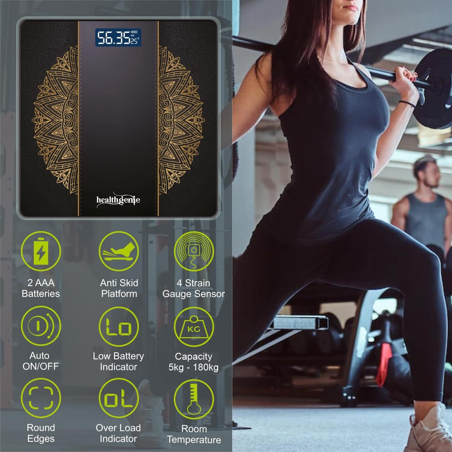 Healthgenie Weight Machine For Body Weight With 3 Yrs Warranty & Thick Tempered Glass Lcd Display Digital Weighing Machine (93 Festive) Hd-221, 940 Grams