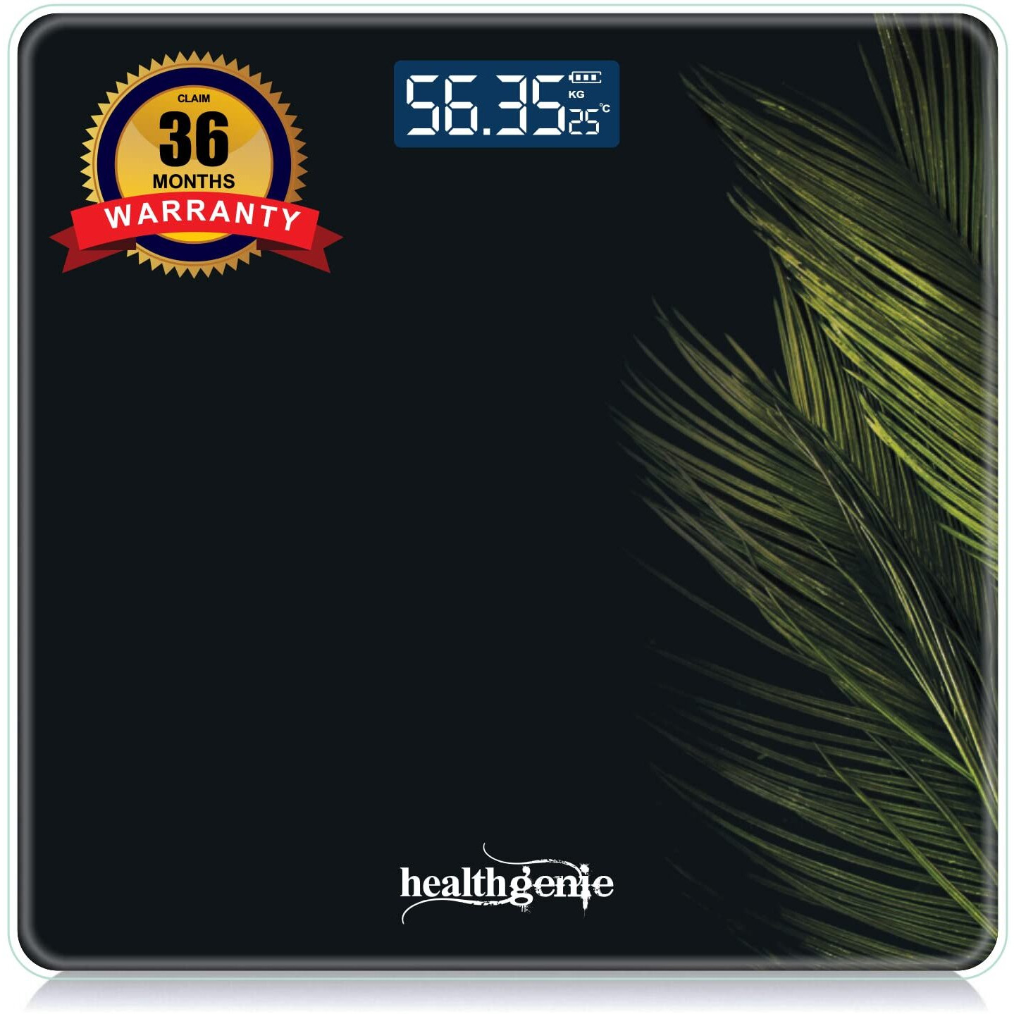 Healthgenie Weight Machine For Body Weight With 3 Yrs Warranty & Thick Tempered Glass Lcd Display Digital Weighing Machine (Black Fern) Hd-221, 850 Grams