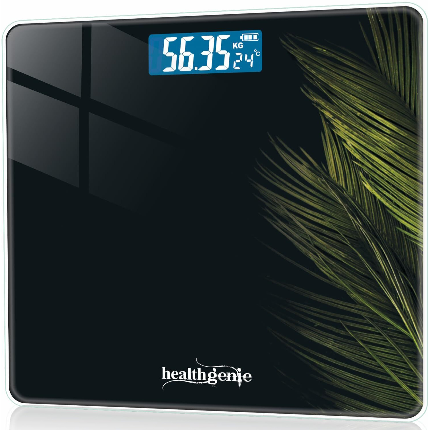 Healthgenie Weight Machine For Body Weight With 3 Yrs Warranty & Thick Tempered Glass Lcd Display Digital Weighing Machine (Black Fern) Hd-221, 850 Grams