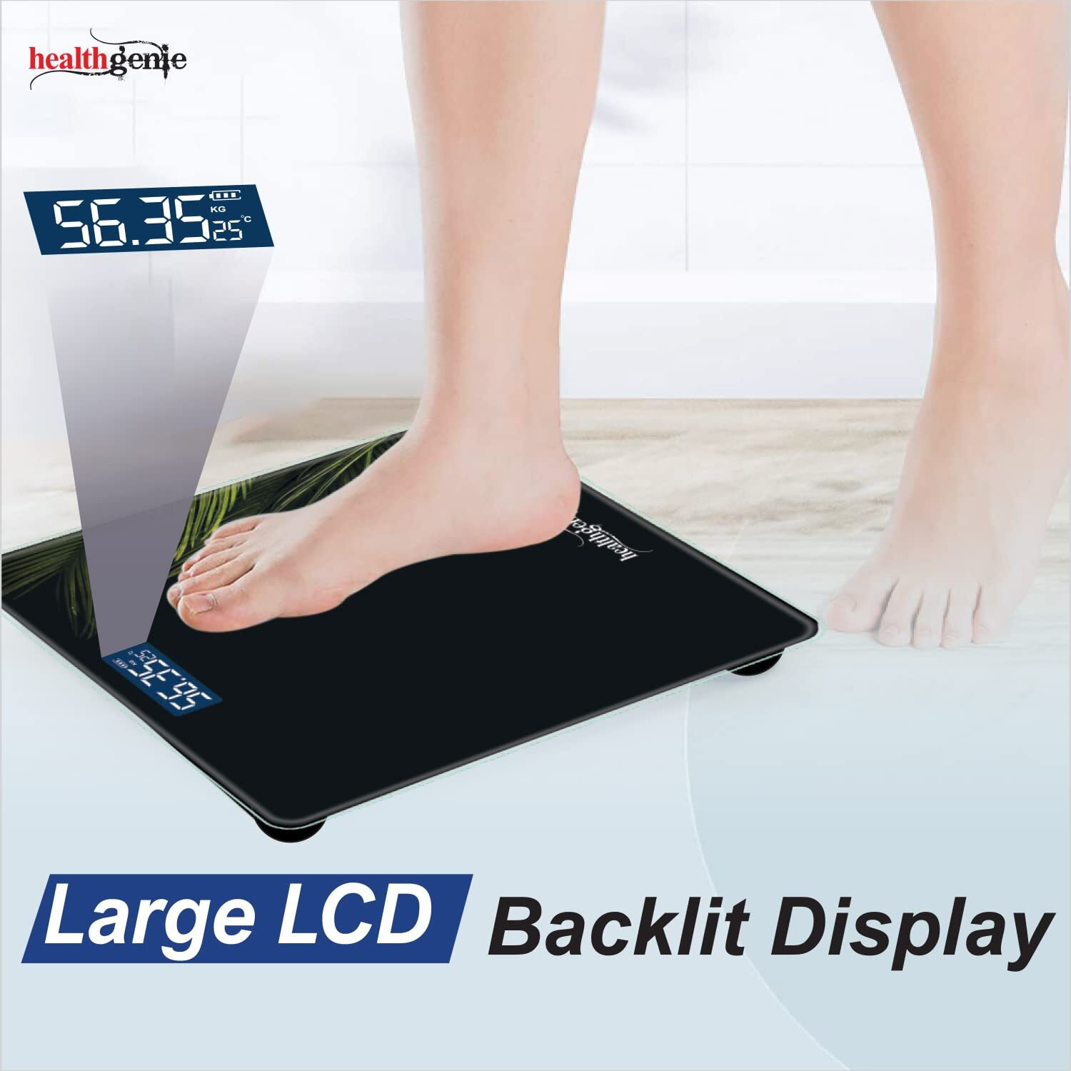 Healthgenie Weight Machine For Body Weight With 3 Yrs Warranty & Thick Tempered Glass Lcd Display Digital Weighing Machine (Black Fern) Hd-221, 850 Grams