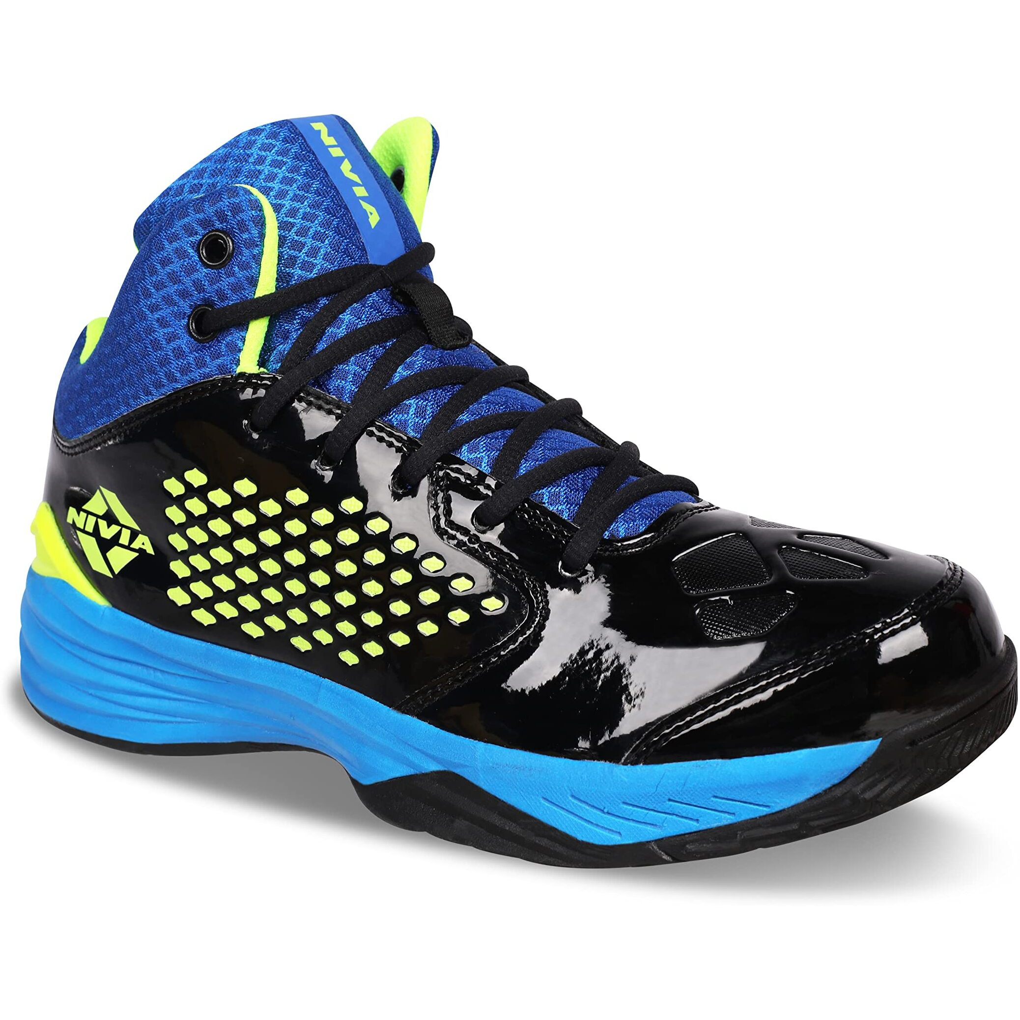 Nivia Warrior-I Basketball, Shoes For Men With Soft Cushion Eva Inner Insole Better Fit, And Smooth, Comfortable Shoes, (Black Blue And Green) Size - 12