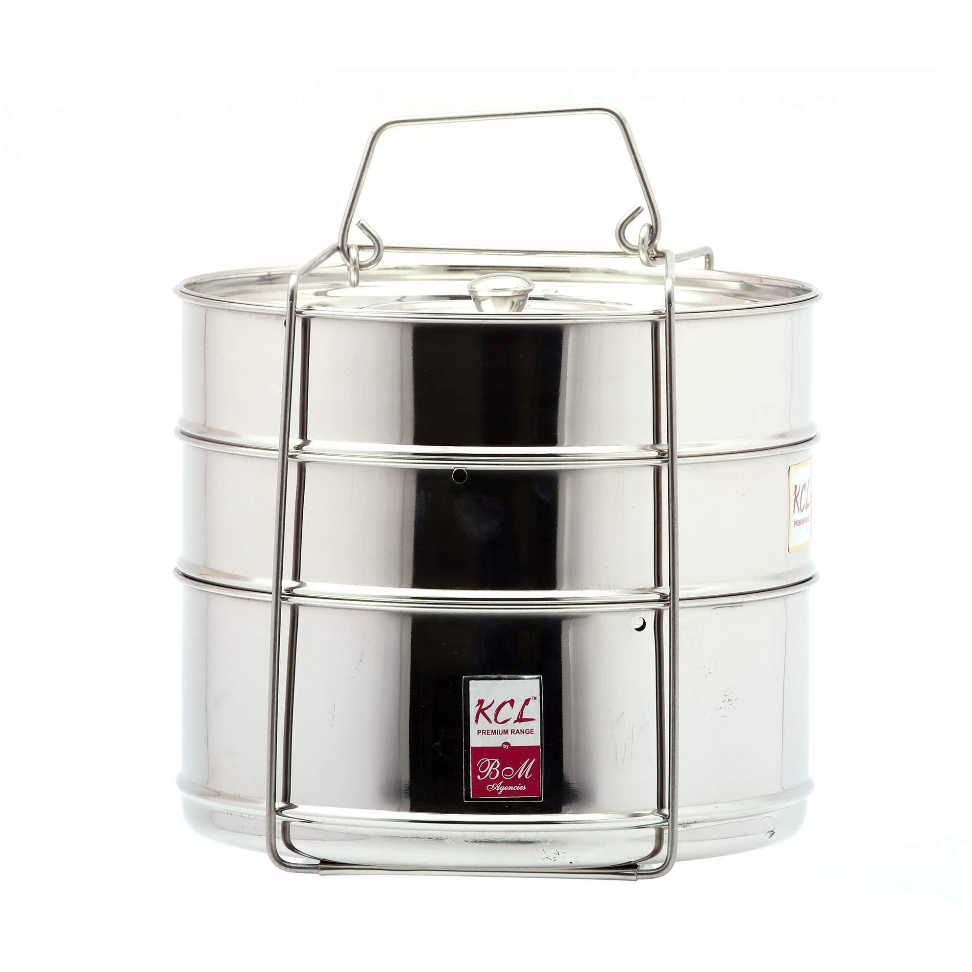 Kcl Stainless Steel - Cooker Separator Set With Lid & Lifter | Deep Stackable Container Set For Outer Lid Pressure Cooker | Suitable For 10 Litre Cooker | Multipurpose Container Set | Dishwasher Safe