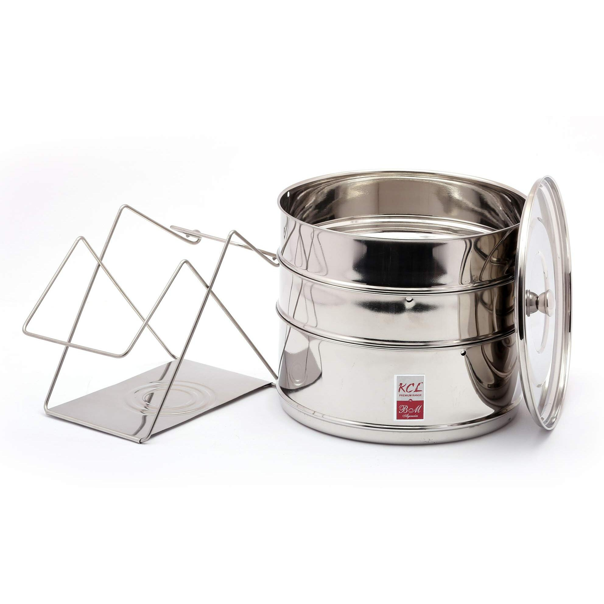 Kcl Stainless Steel - Cooker Separator Set With Lid & Lifter | Deep Stackable Container Set For Outer Lid Pressure Cooker | Suitable For 10 Litre Cooker | Multipurpose Container Set | Dishwasher Safe
