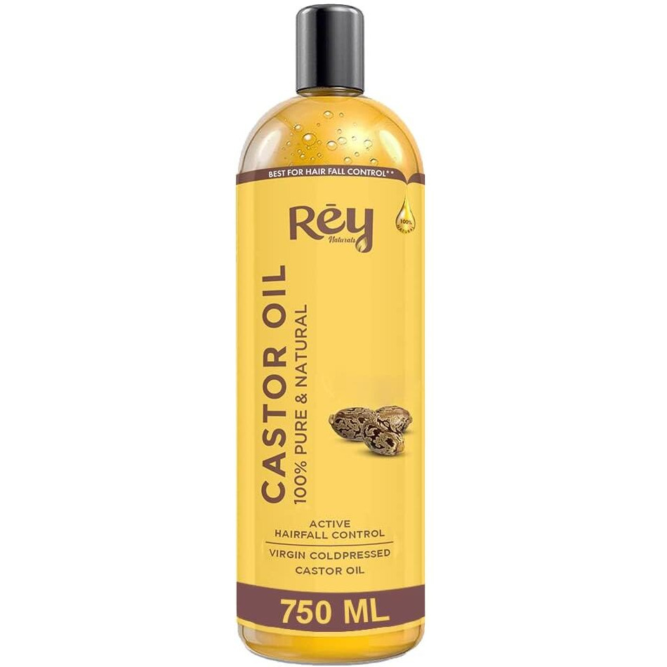 Rey Naturals Cold Pressed Virgin Castor Hair Oil | Arandi Tel | For Hair Growth, Nail Cuticles, Eyelash & Eyebrows | Hydrates Skin & Reduces Wrinkles | Suitable For All Hair Types - 750Ml