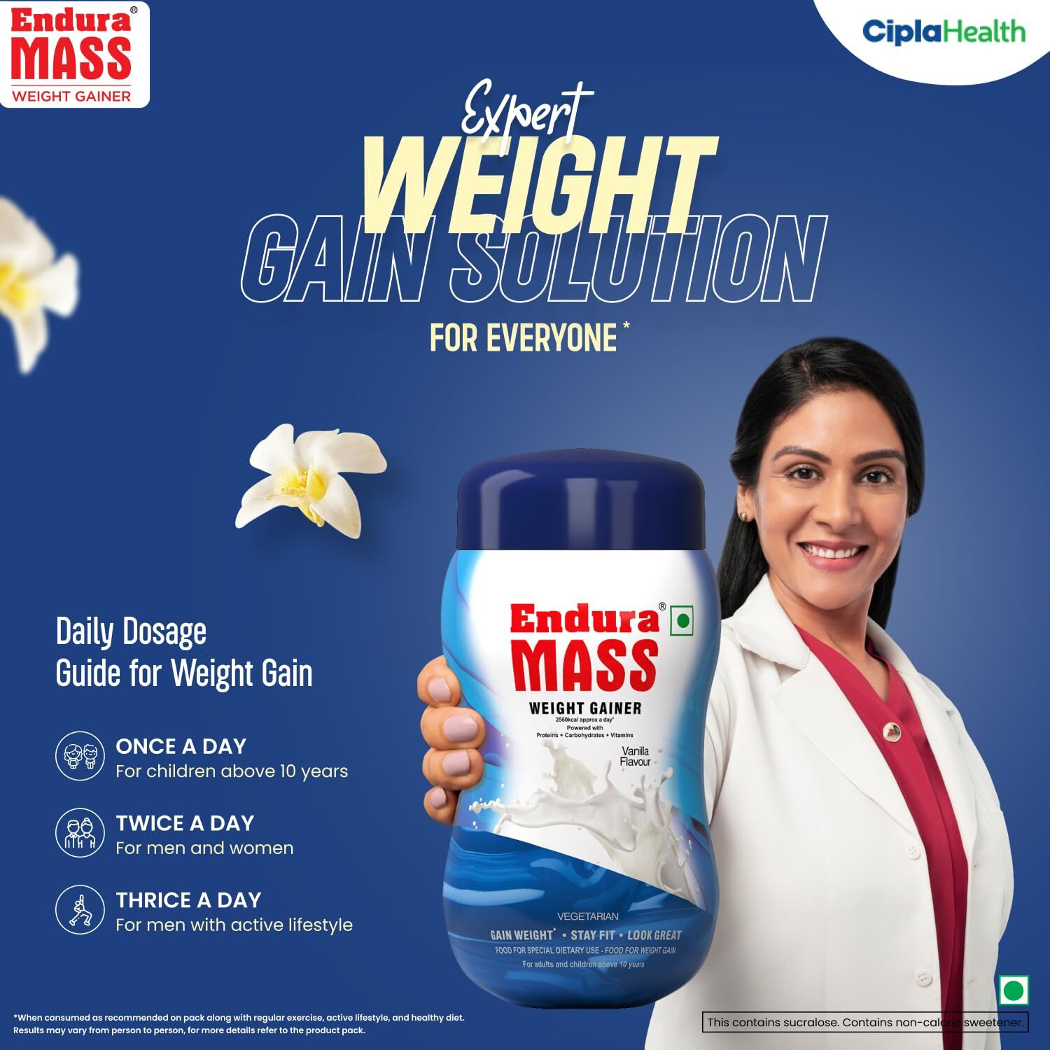 Endura Mass Weight Gainer 500 G Vanilla Flavour | Ideal For Children Above 10 Years, Men, Women & Athletes. (Vanilla) - Powder