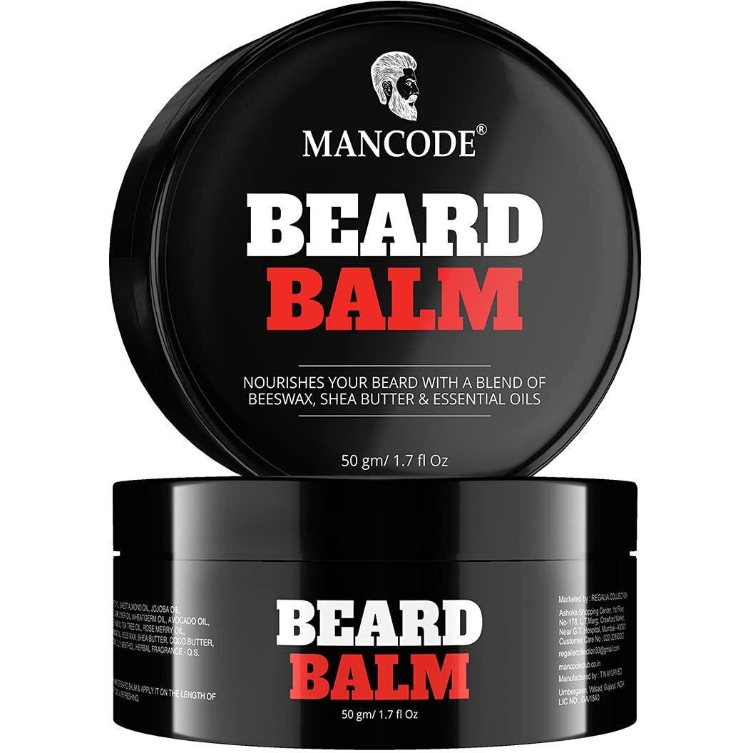 Mancode Beard Balm For Men - 50Gm | Softens Moisturizes Mooch & Beard | Long Lasting Nourishment | Prevents Dryness | Boost Shine And Volumizes Beards Beeswax Shea Butter And Essential Oils Pack Of 1