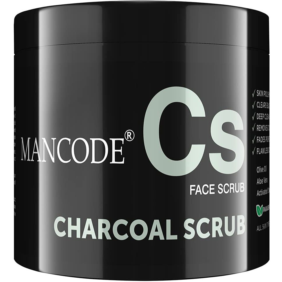 Mancode Charcoal Scrub Blackhead & Whitehead Remover | Active Detoxifying Effect & Anti-Pollution Face Scrub | Deep Pore Cleansing | Suitable For Men Of All Skin Types | 100Gm