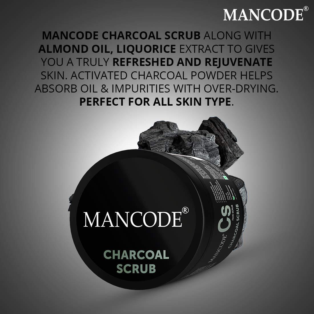 Mancode Charcoal Scrub Blackhead & Whitehead Remover | Active Detoxifying Effect & Anti-Pollution Face Scrub | Deep Pore Cleansing | Suitable For Men Of All Skin Types | 100Gm
