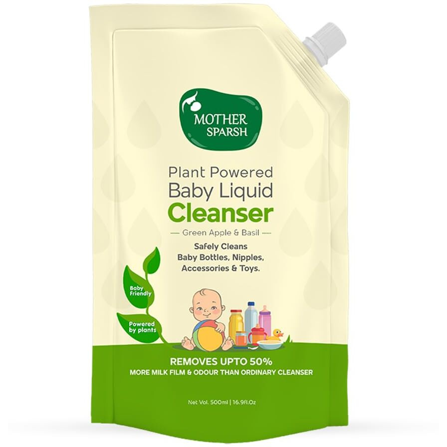 Mother Sparsh Natural Baby Liquid Cleanser (Powered By Plants) Cleanser For Baby Bottles, Nipples, Accessories And Toys, Refill Pack (500Ml)