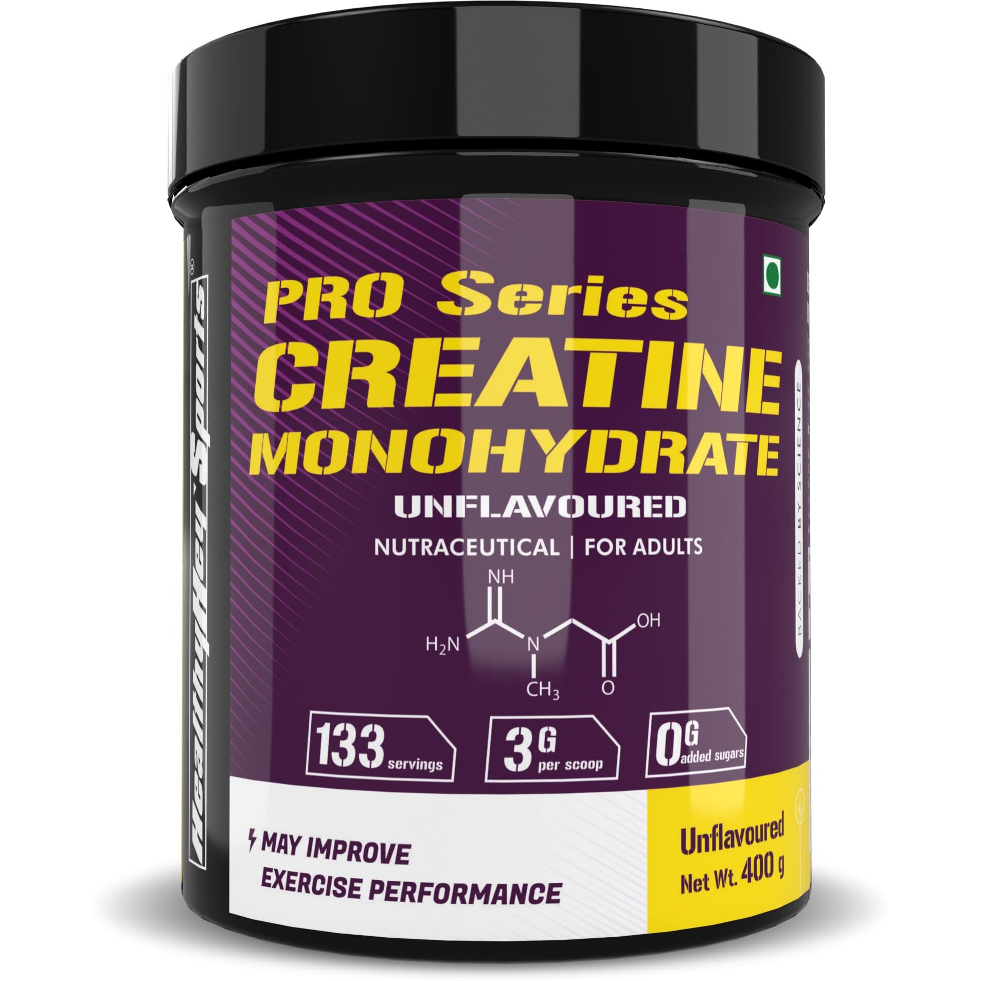 Healthyhey Sports Creatine Monohydrate, (133 Servings, Unflavoured, 400G Powder) For Muscle Building & Performance