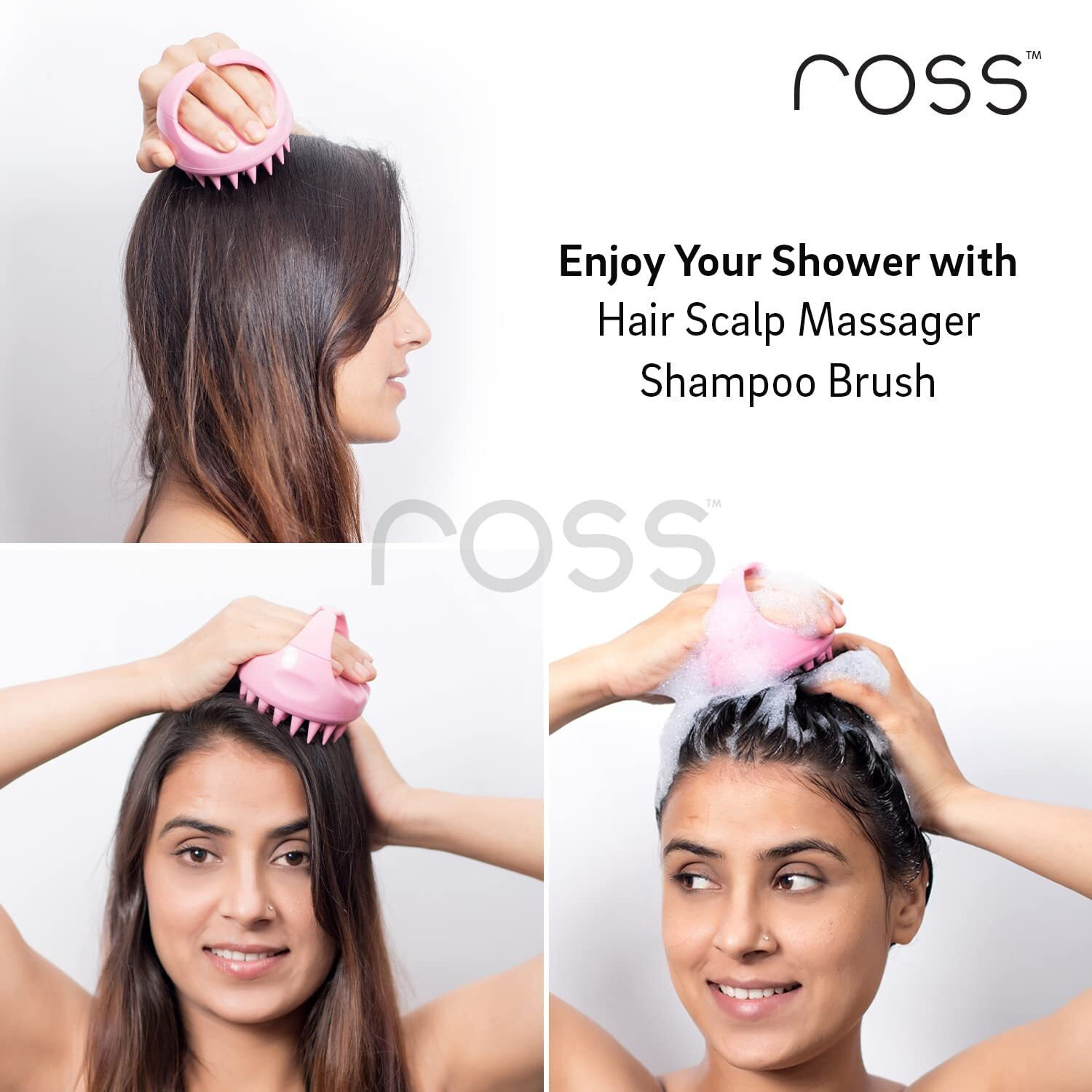 Ross Hair Scalp Manual Massager Shampoo Hair Brush With Soft Silicone Bristles For Anti Dandruff, Exfoliating Care (Light Pink)