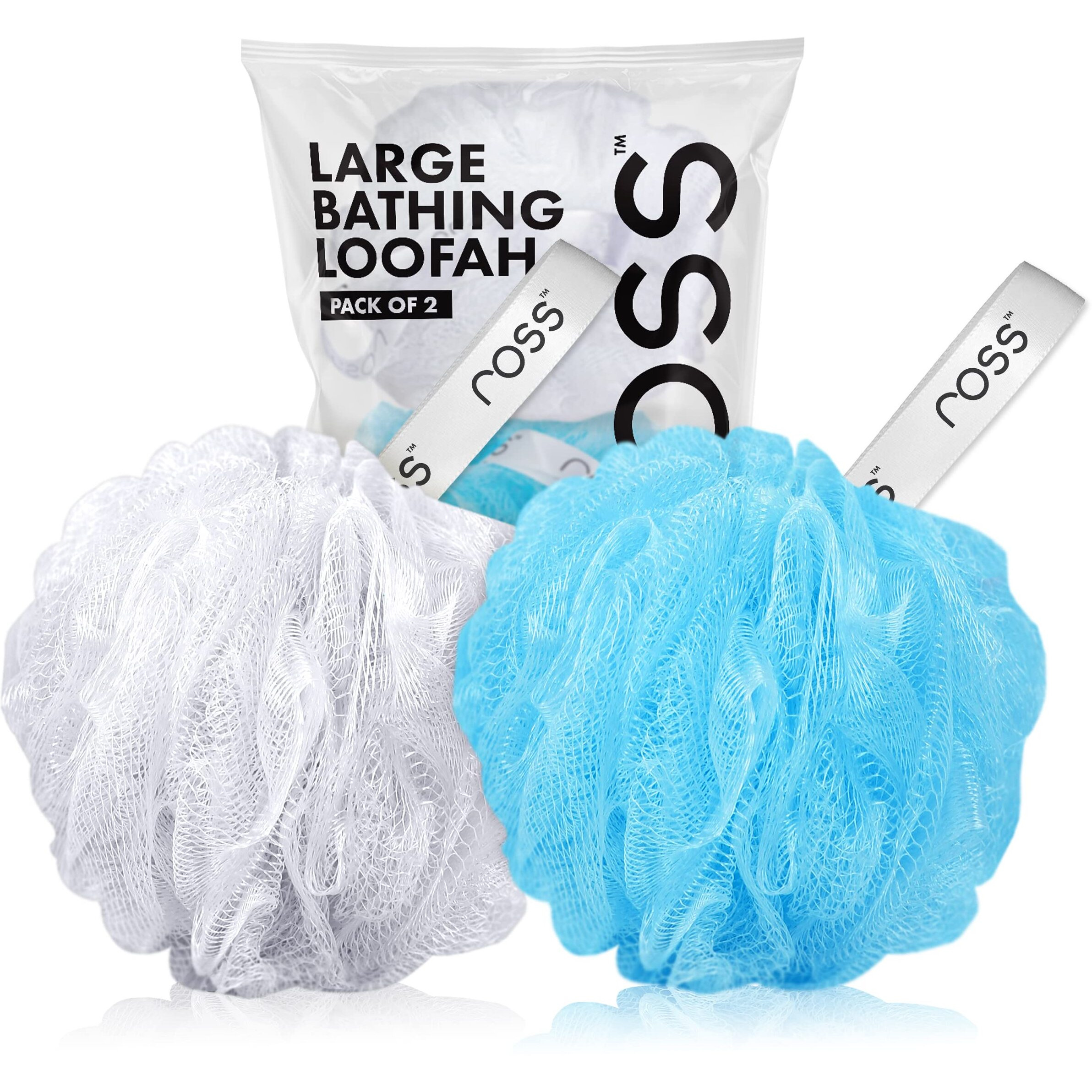 Ross Large Bath Loofah Sponge Scrubber Exfoliator For High Lather Cleansing (White And Blue)