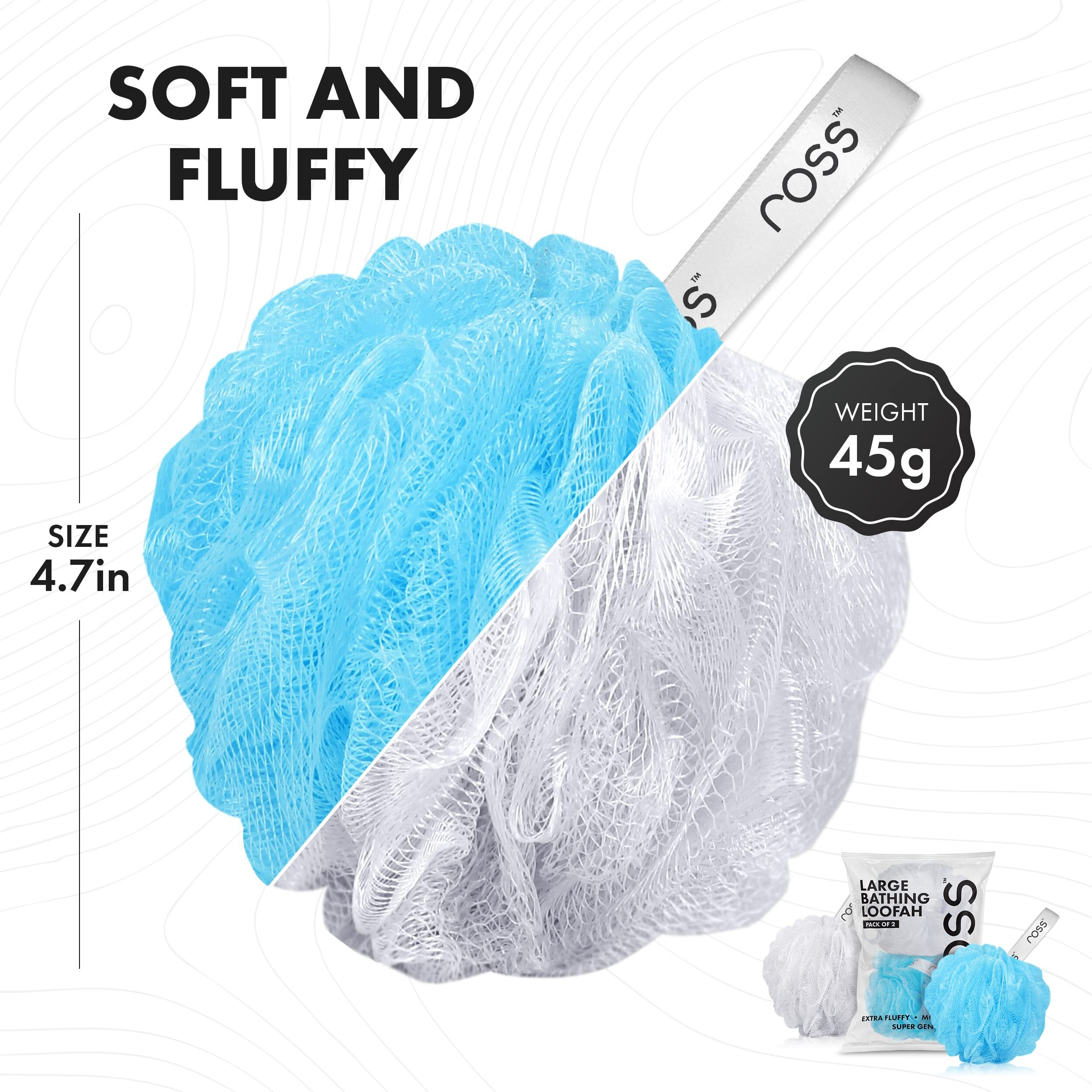 Ross Large Bath Loofah Sponge Scrubber Exfoliator For High Lather Cleansing (White And Blue)