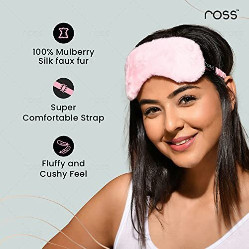 Ross 100% Mulberry Silk Faux Fur Sleep Mask Eye Mask, Super Smooth For Blind Fold (Pink - Fur)