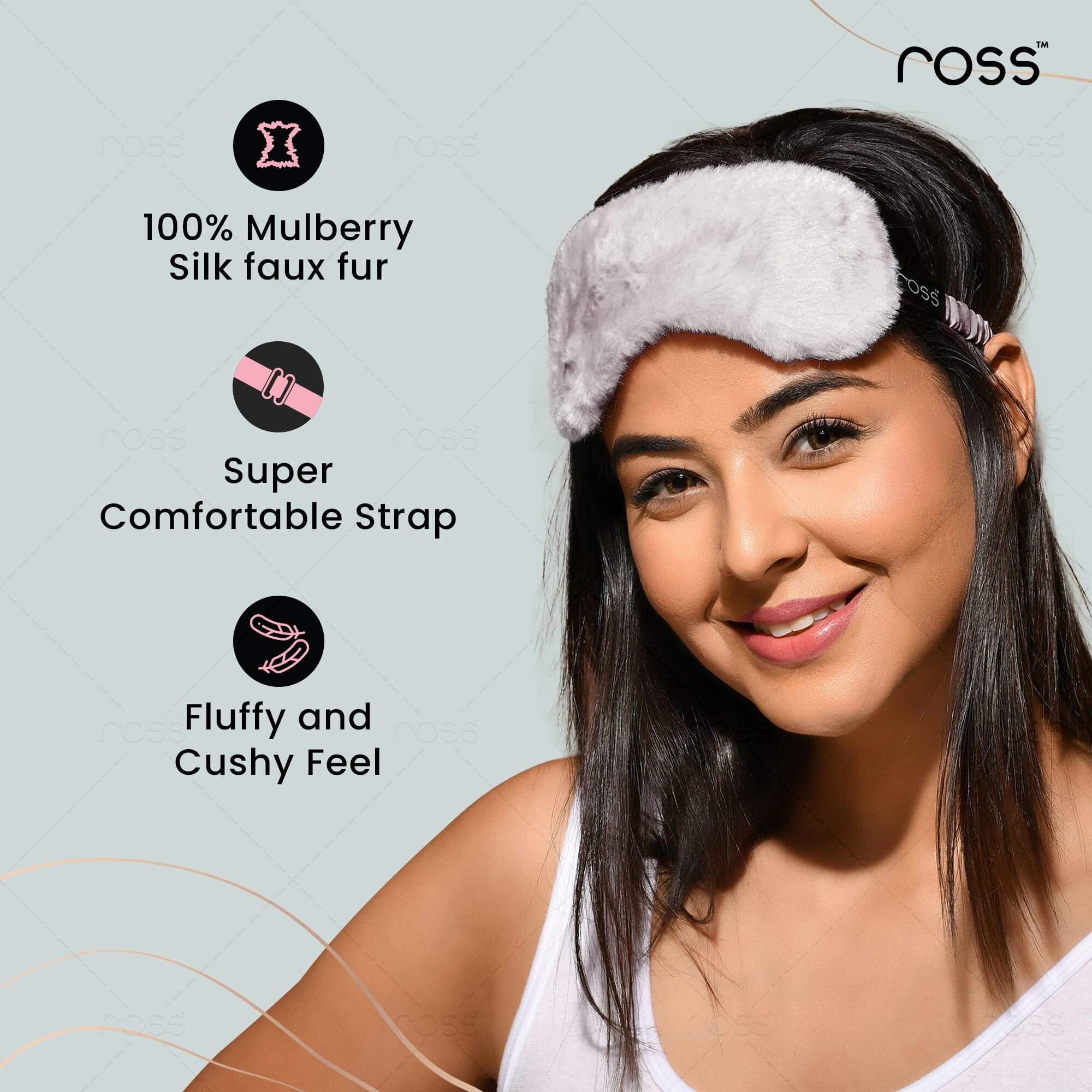 Ross 100% Mulberry Silk Faux Fur Sleep Mask Eye Mask, Super Smooth For Blind Fold (Grey - Fur)