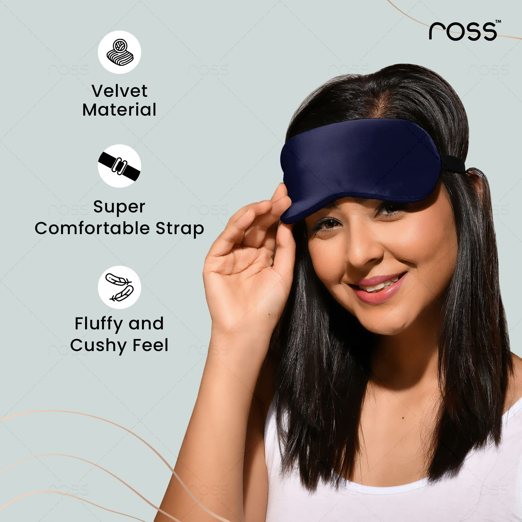 Ross Breathable Sleep Eye Mask With Super Smooth And Adjustable Strap- Super Soft & Cozy, Blindfold And Travelling- Blue
