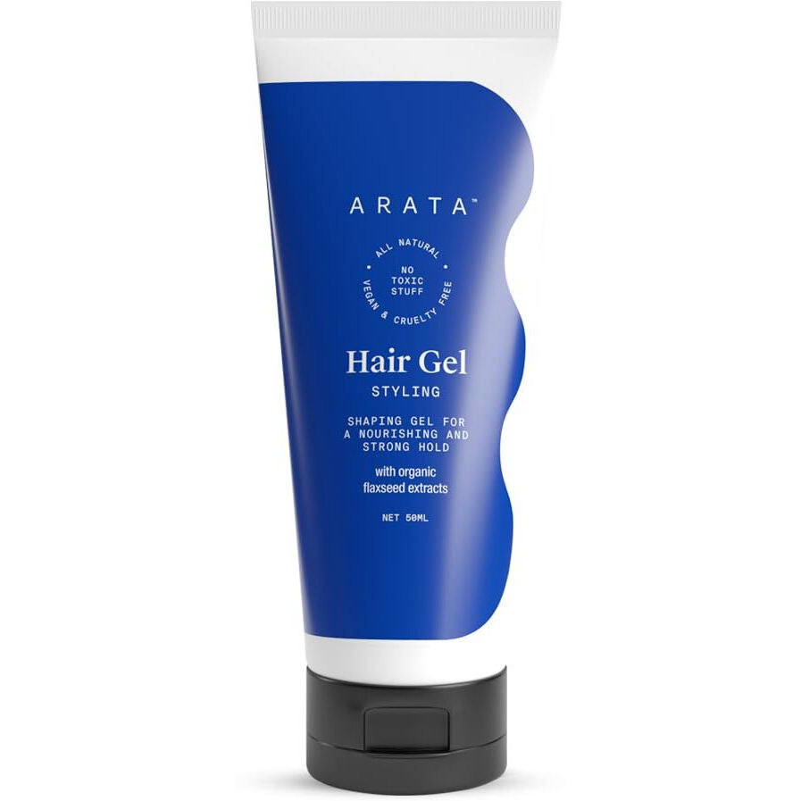 Arata Styling Hair Gel For All Hair Types | Medium To Strong Hold | Tames Flyaways & Adds Definition | Creates Slicked-Back Looks, Adds Texture With Organic Flaxseeds | 50 Ml