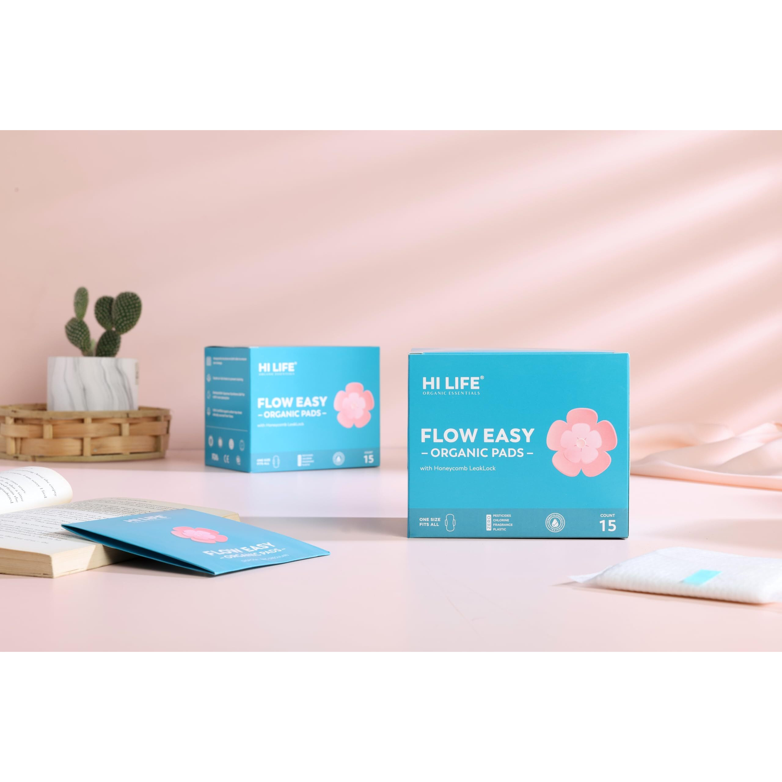 Hi Life Flow Easy Organic Pads With Honeycomb Leaklock |Sanitary Pads | Rash Free Sanitary Pads | Ultra Soft Pads | Heavy Sanitary Period Pads | 100% Organic Cotton Pads For Normal-Sensitive Skin | Sanitary Napkins For Overnight & Heavy Flow With Free Disposal Bags | Leak Proof & Full Coverage X-Large Sanitary Pads| Luxurious Ultra-Soft And Super-Absorbent With Biodegradable Disposal Bag And Unique Honeycomb Lock Structure For Stain-Free And Rash-Free Periods - Pack Of 15 Pads