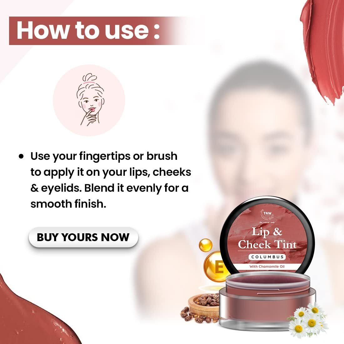 Tnw-The Natural Wash Columbus Lip & Cheek Tint | With Chamomile Oil & Castor Oil | For Lips, Cheeks, & Eyelids | For A Natural Makeup Look