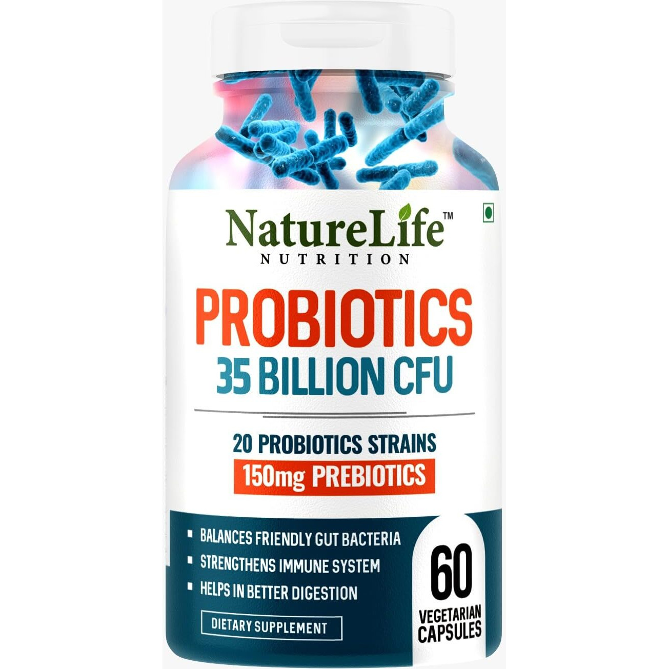 Nature Life Nutrition Probiotics 35 Billion Cfu 16 Strains With Prebiotics| 60 Veg Capsules| Digestion, Gut Health & Immunity | For Men & Women