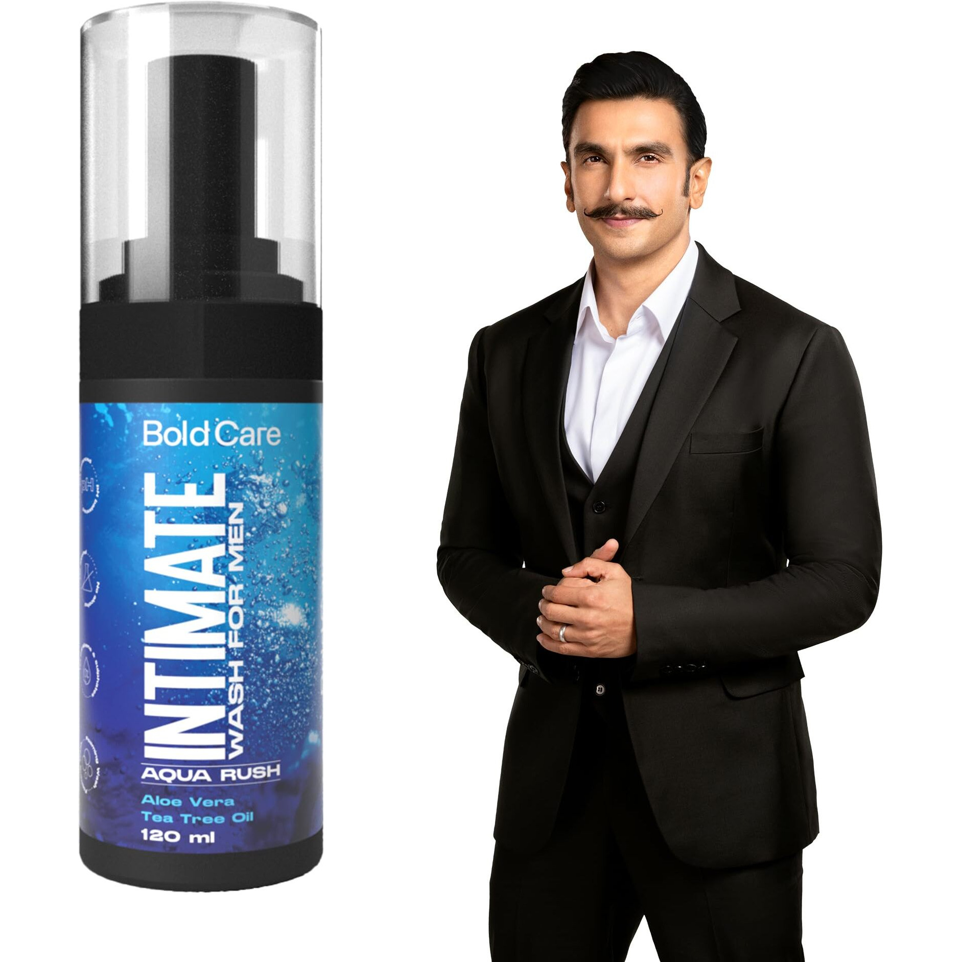 Bold Care Aqua Rush Foaming Intimate Wash For Men [120 Ml] With Tea Tree Oil, Aloe Vera & With Hazel | Ph Balancing Wash | No Alcohol, No Parabens, No Sulphates | No Itching, Irritation & Bad Odor