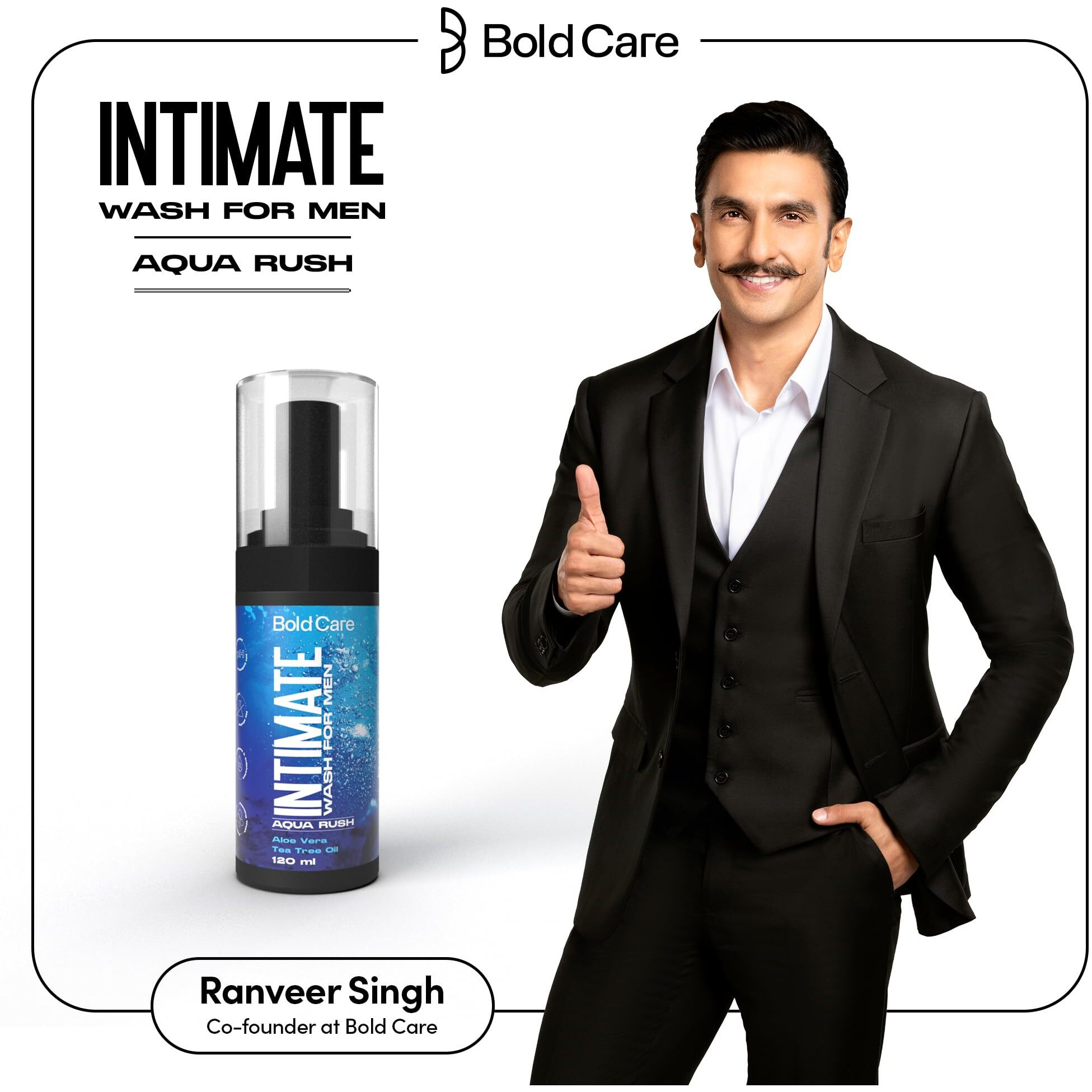 Bold Care Aqua Rush Foaming Intimate Wash For Men [120 Ml] With Tea Tree Oil, Aloe Vera & With Hazel | Ph Balancing Wash | No Alcohol, No Parabens, No Sulphates | No Itching, Irritation & Bad Odor