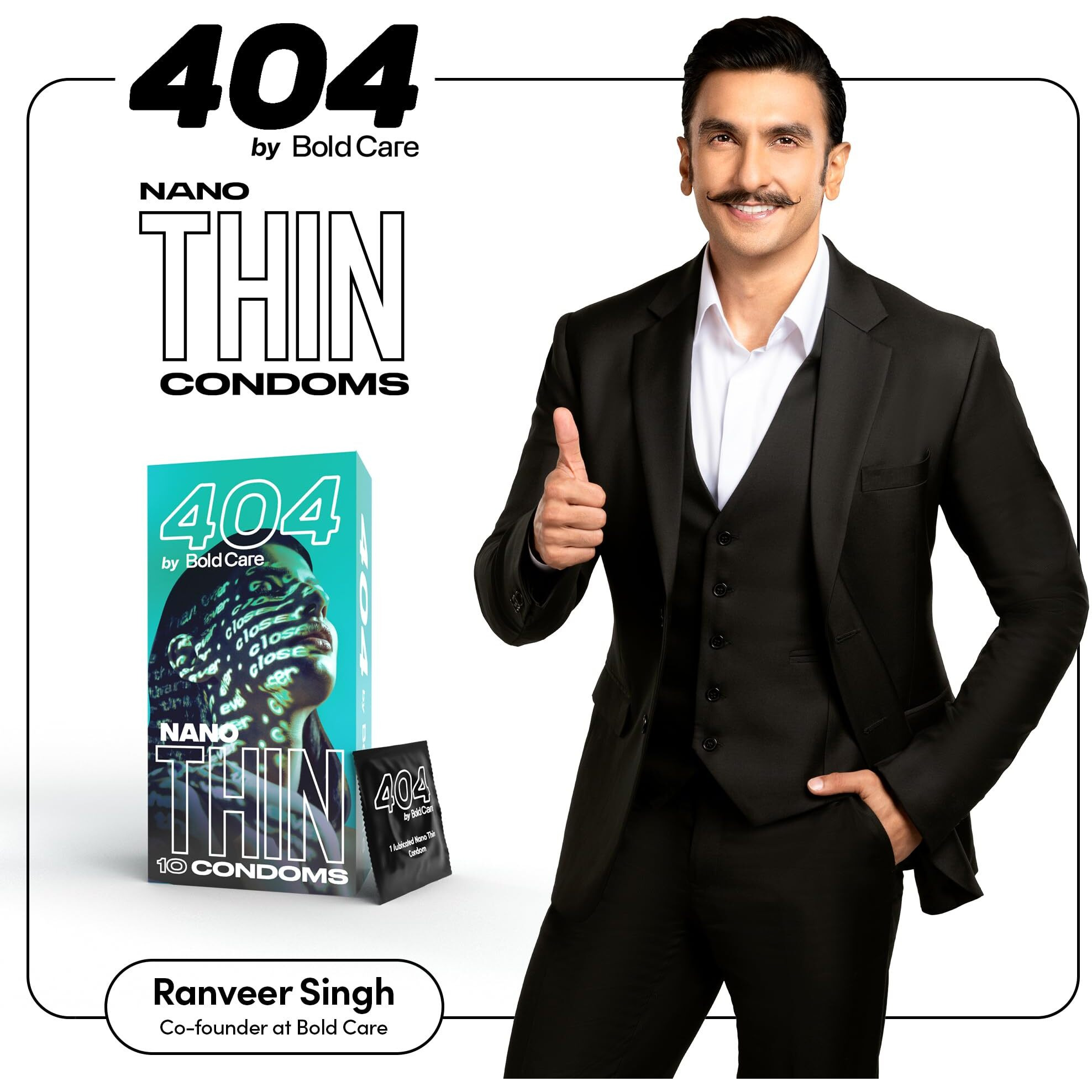 Bold Care 404 Super Nano Thin Condoms For Men - 50 Microns - Intense Fit - Barely There Feel - 10 Units (Pack Of 3)