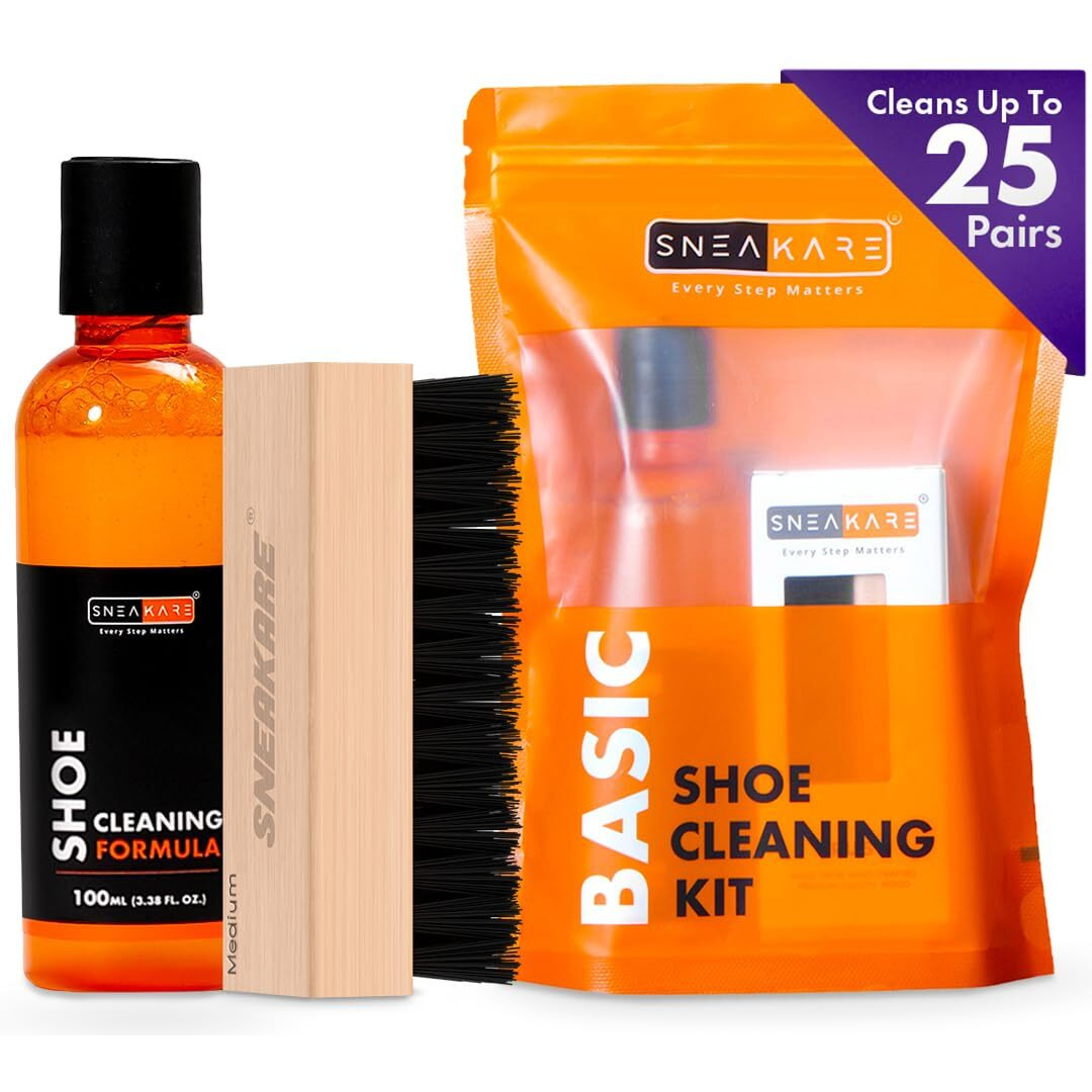 Sneakare Basic Shoe Cleaning Kit 100Ml Shoe Cleaner & 1 Medium Bristle Shoe Cleaner Brush, White Shoe Cleaning Kit, Shoe Cleaner Kit For Sneakers, Sports Shoe Cleaner