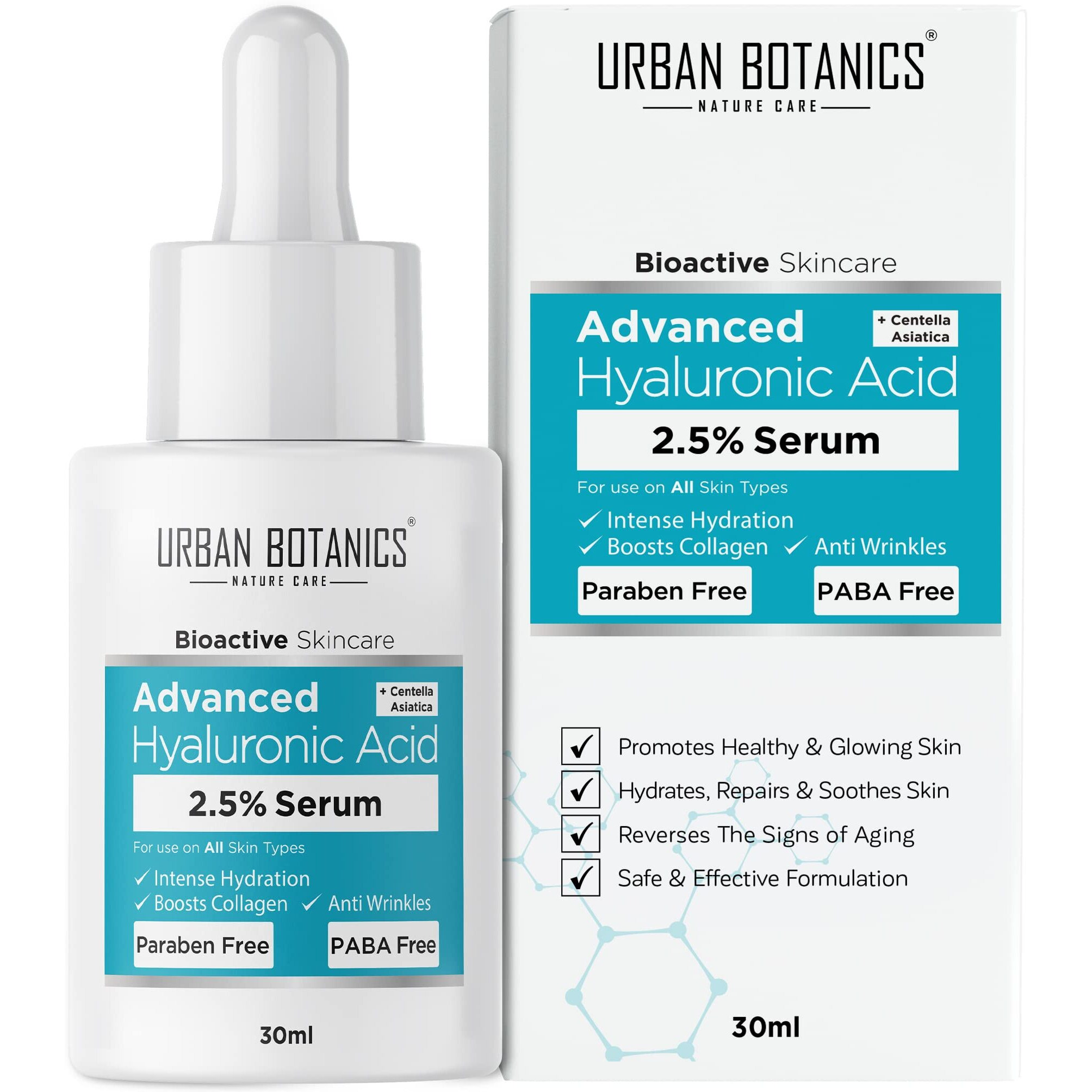 Urbanbotanics 2.5% Hyaluronic Acid Serum For Intense Hydration, Glowing Skin & Fines Lines | Daily Hydrating Face Serum For Women & Men With Dry, Normal & Oily Skin, 30 Ml