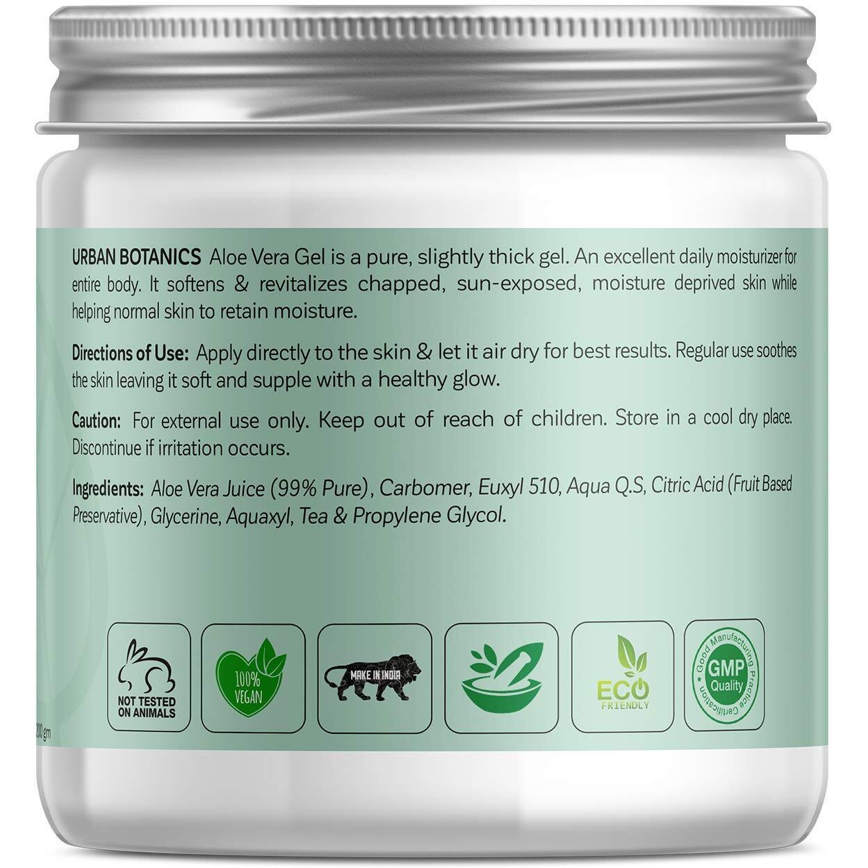 Urbanbotanics Pure Aloe Vera Skin/Hair Gel With Vitamin E & Natural Emollients (Paraben Free), 100G