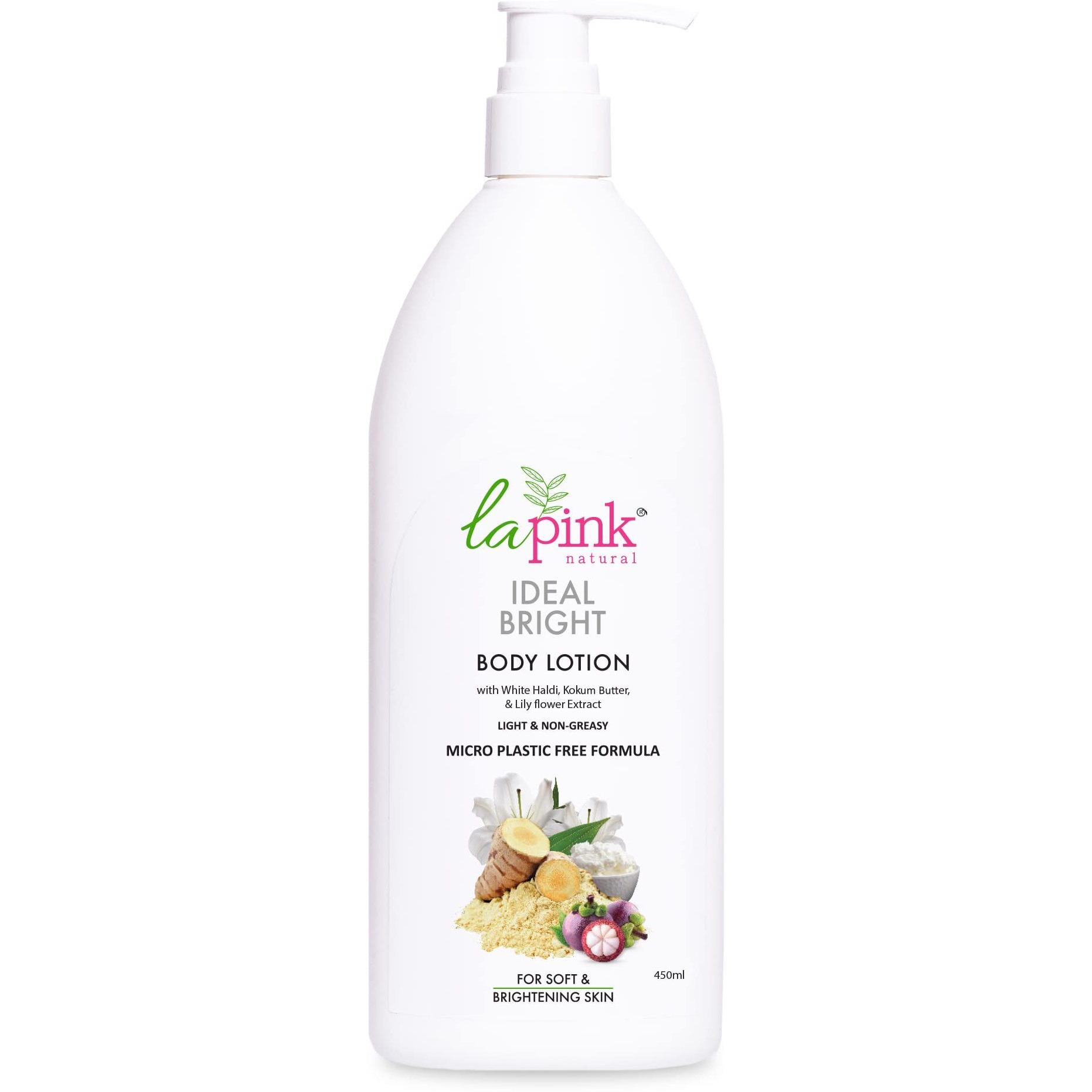 La Pink Ideal Bright Body Lotion | Enriched With Kokum Butter & Lily Flower Extract For Deep Moisture, Smooth & Radiant Skin | Ideal For Dry Skin | 100% Microplastic Free Formula | Men & Women (450Ml)