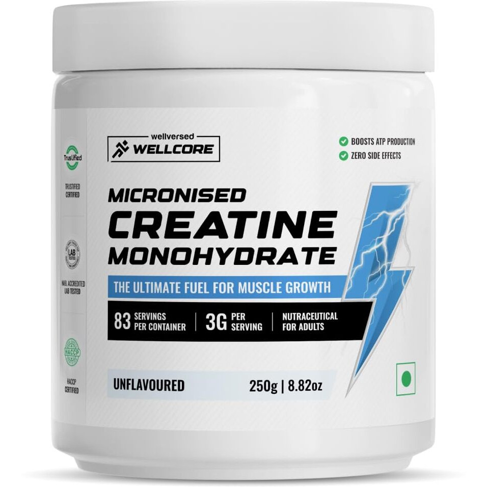 Wellcore - Pure Micronised Creatine Monohydrate | Unflavoured (250G, 83 Servings) | Rapid Absorption | Enhanced Muscle Strength & Power | Fast Recovery | Increased Muscle Mass
