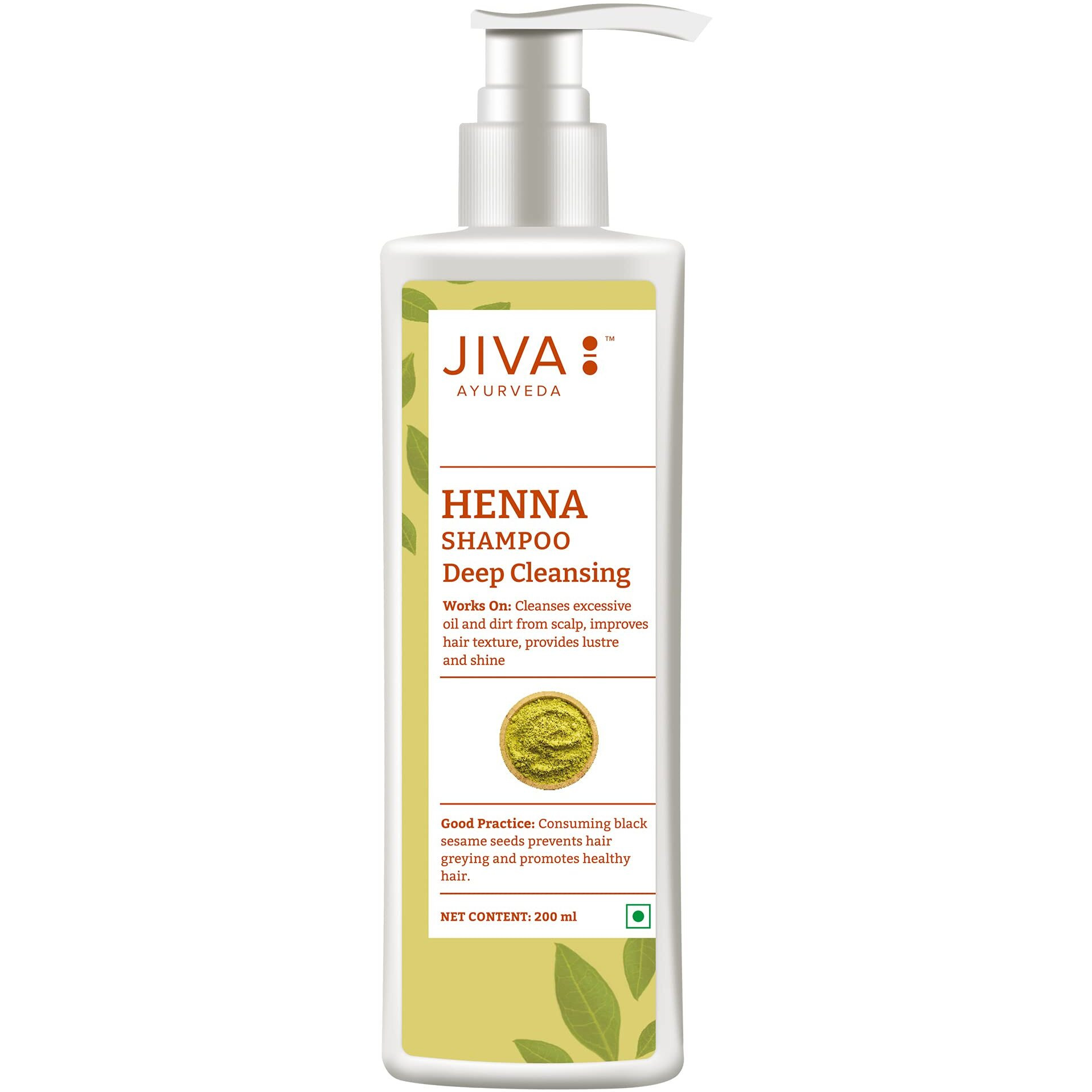 Jiva Heena Shampoo 200Ml | 100% Pure & Natural | Deep Cleanses, Conditions & Nourishes The Scalp And Hair | Prevents Grey Hair, Improves Hair Texture & Provides Shine (Pack Of 1)