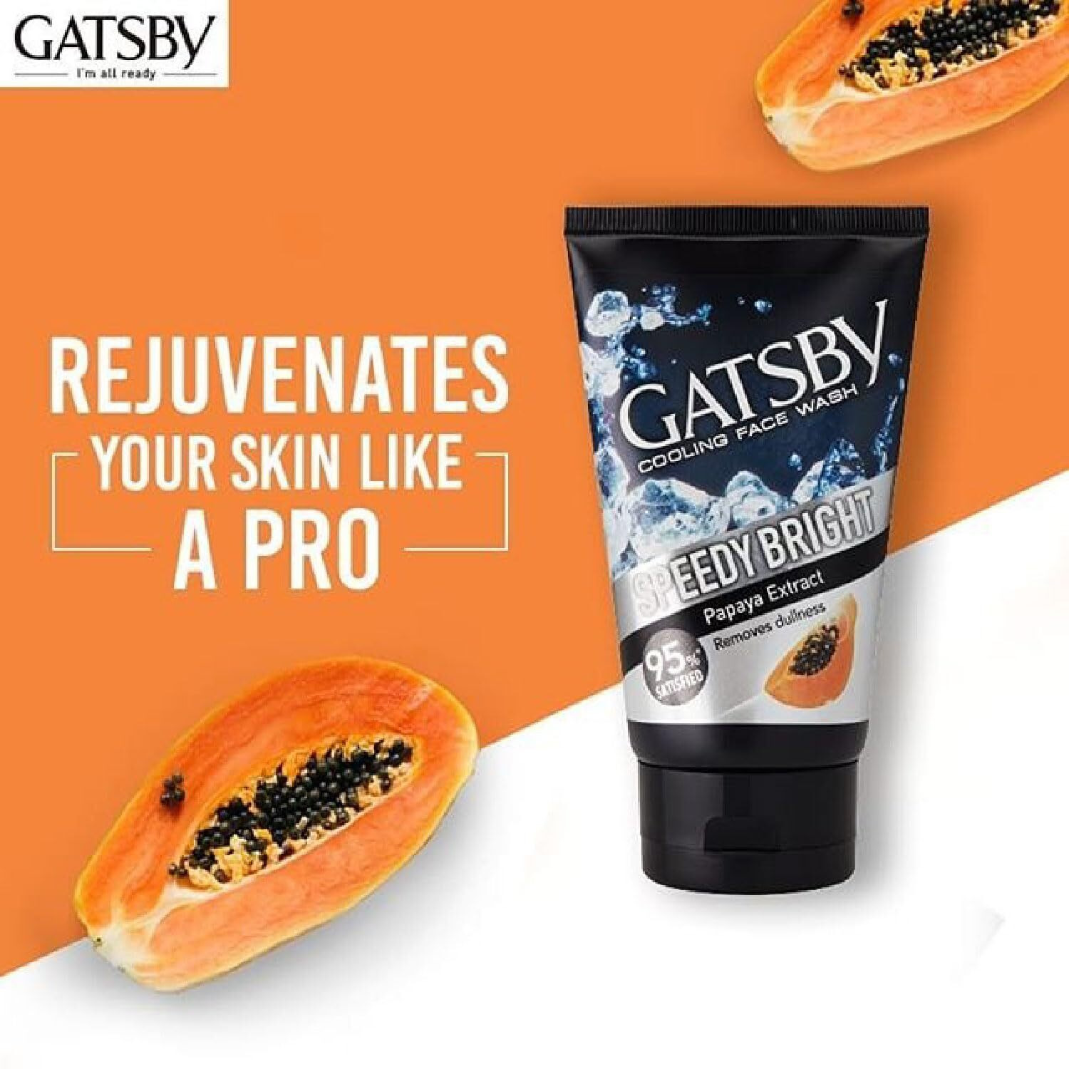 Gatsby Cooling Face Wash - Clear Whitening, Contains Papaya & Yam Bean Extracts, Removes Dullness, Speedy Bright, 100Gm