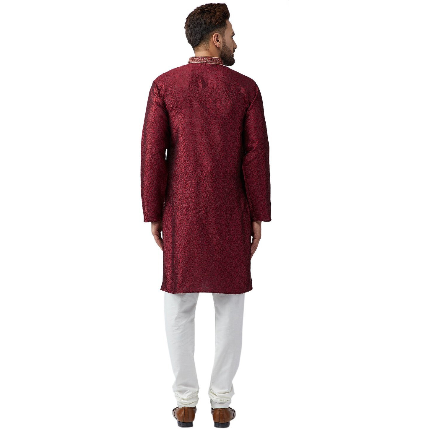 Sojanya (Since 1958, Men's Maroon Silk Blend Churidar Pyjama Set, Size L