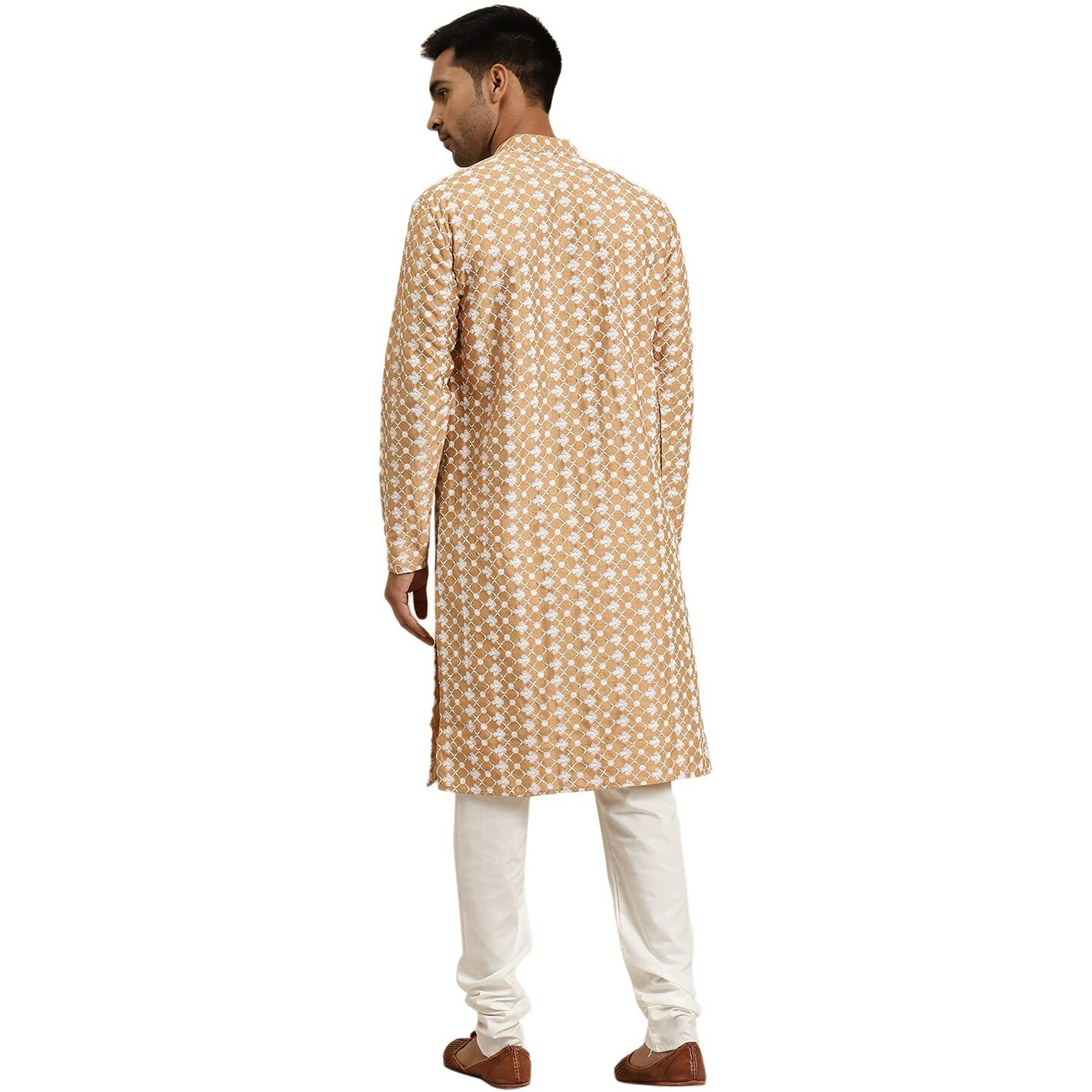 Sojanya (Since 1958, Men's Silk Blend Dark Gold Embroidered Only Kurta, Size 40