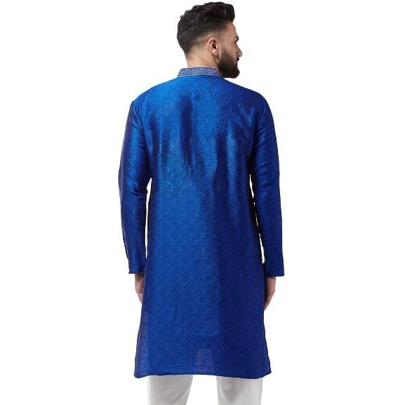 Sojanya (Since 1958, Men's Silk Blend Royal Blue Self Design Only Long Kurta, Size 40