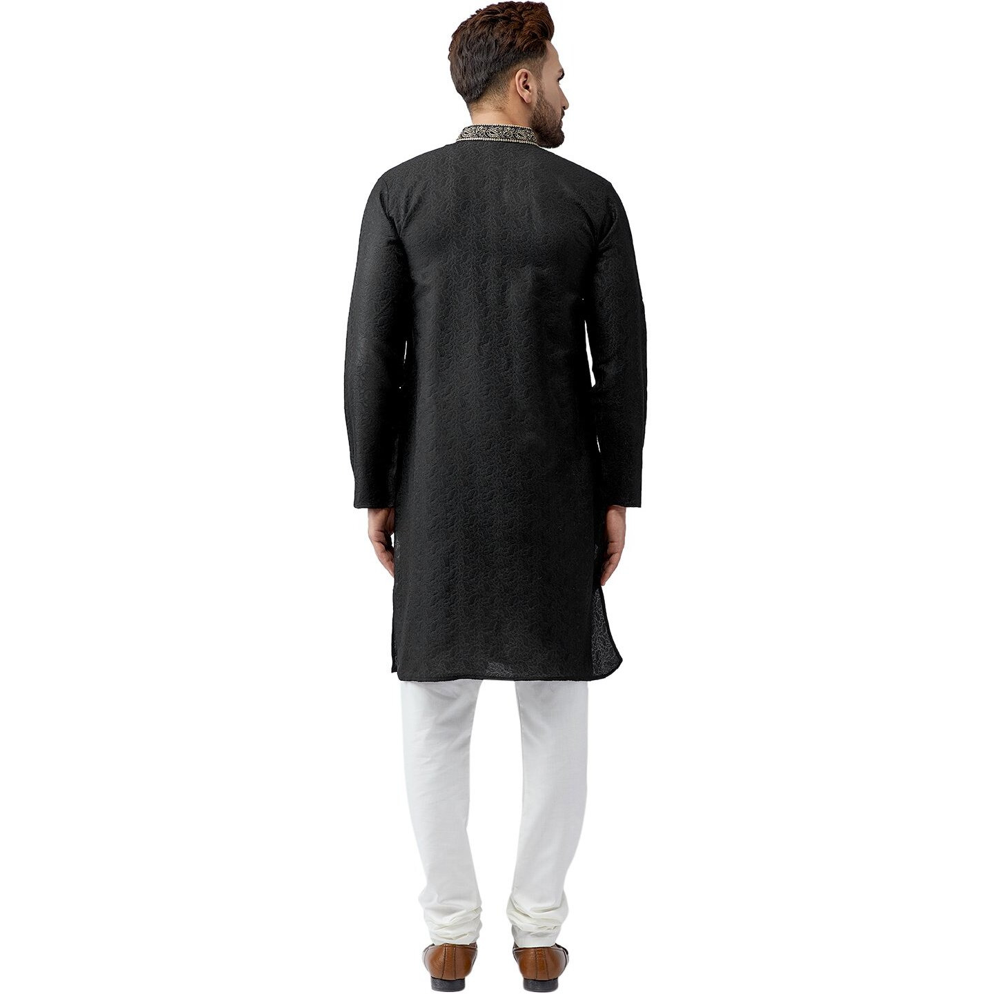 Sojanya (Since 1958, Men's Black Silk Blend Kurta Churidar Pyjama Set, Size L