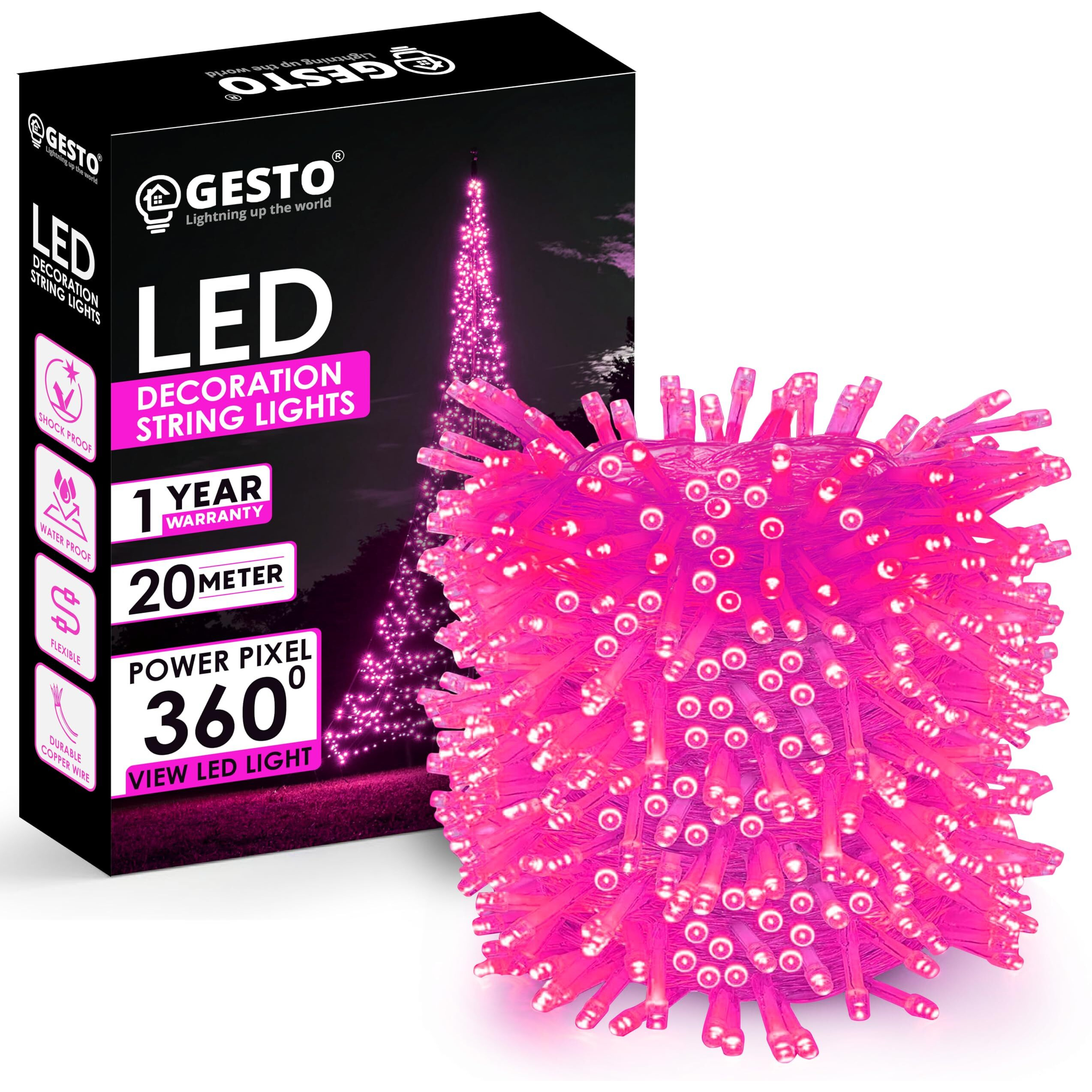 Gesto Pink Led Serial Lights For Decoration - String Lights For Home Decoration,Fairy Lights | Christmas, Diwali Decoration Lights For Balcony | Copper Wire Pixel Light (20 Meter | Pack Of 1)