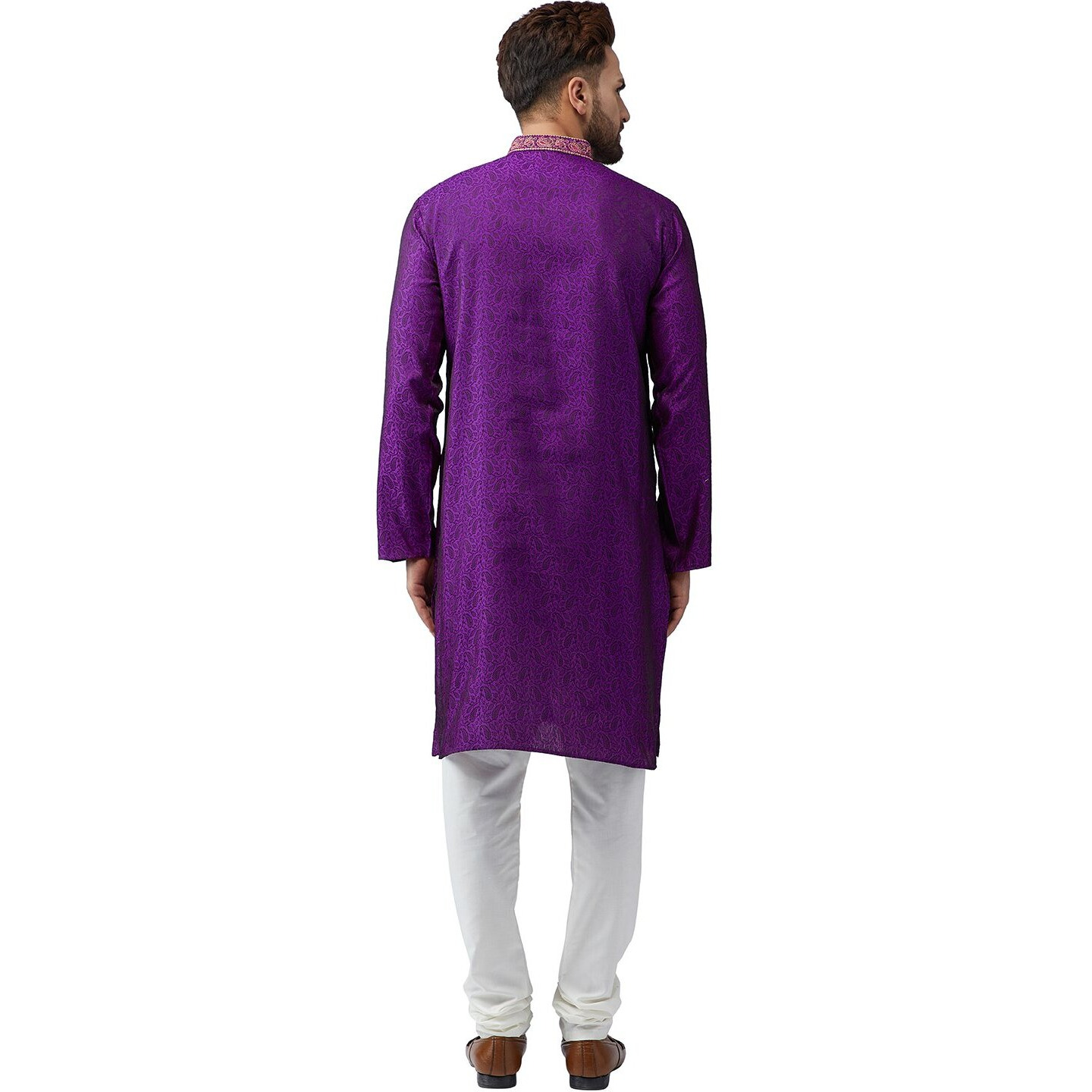 Sojanya (Since 1958, Men's Purple Silk Blend Kurta Churidar Pyjama Set, Size Xxl