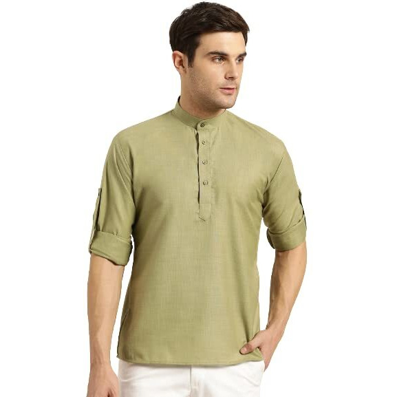 Sojanya (Since 1958, Men's Cotton Pista Green Short Kurta, Size 40