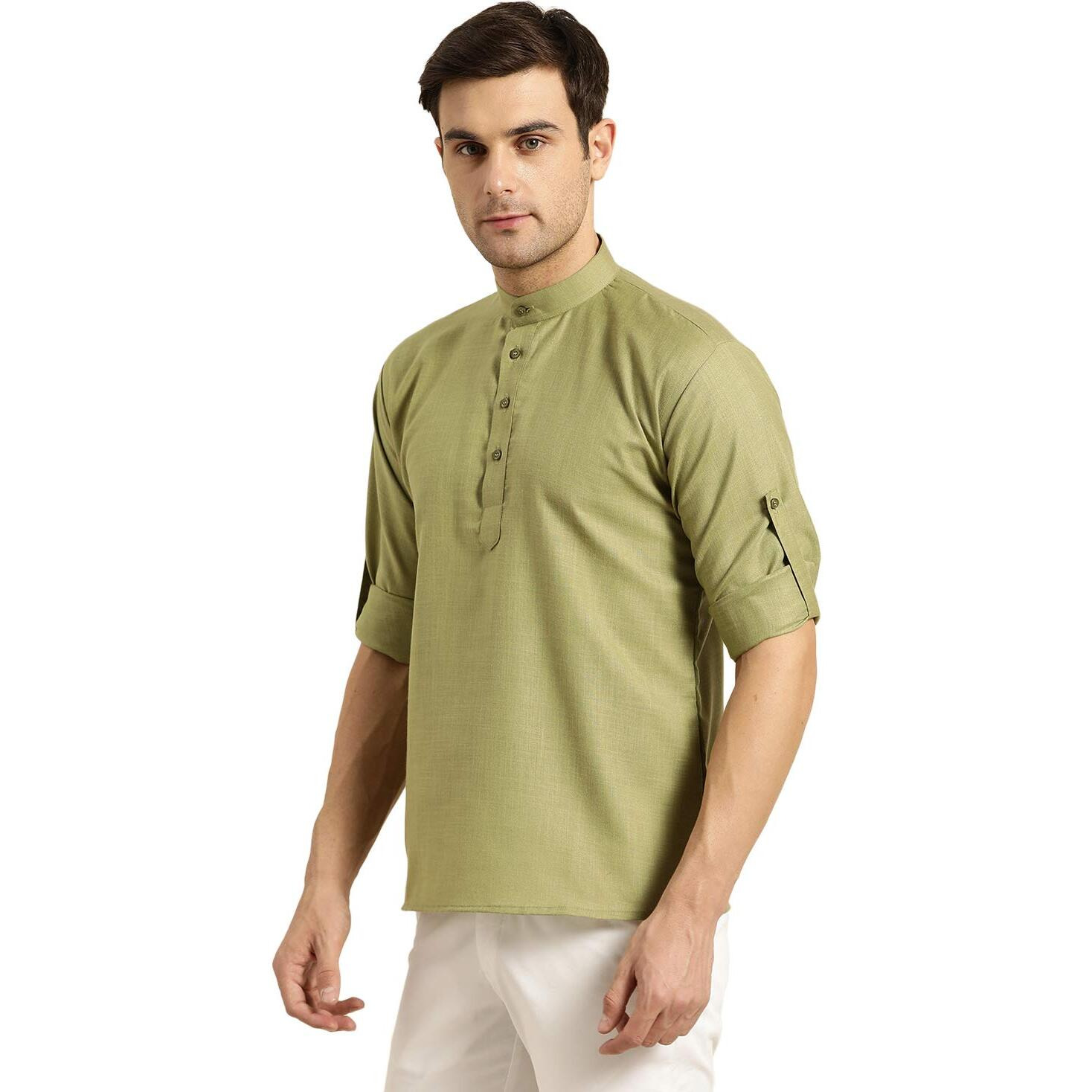 Sojanya (Since 1958, Men's Cotton Pista Green Short Kurta, Size 40