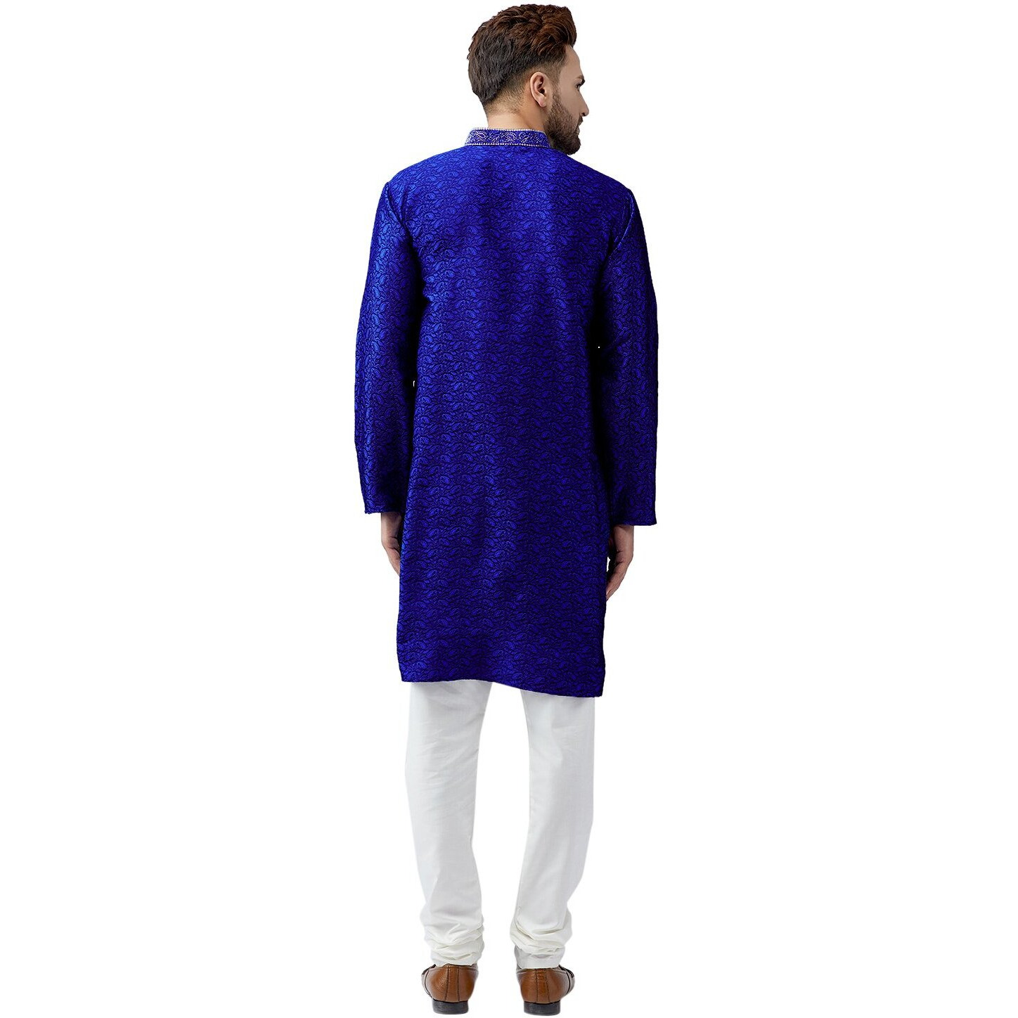 Sojanya (Since 1958, Men's Blue Silk Blend Kurta Churidar Pyjama Set, Size M