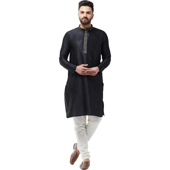 Sojanya (Since 1958, Men's Silk Blend Black Self Design Only Long Kurta, Size 40