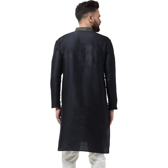 Sojanya (Since 1958, Men's Silk Blend Black Self Design Only Long Kurta, Size 40