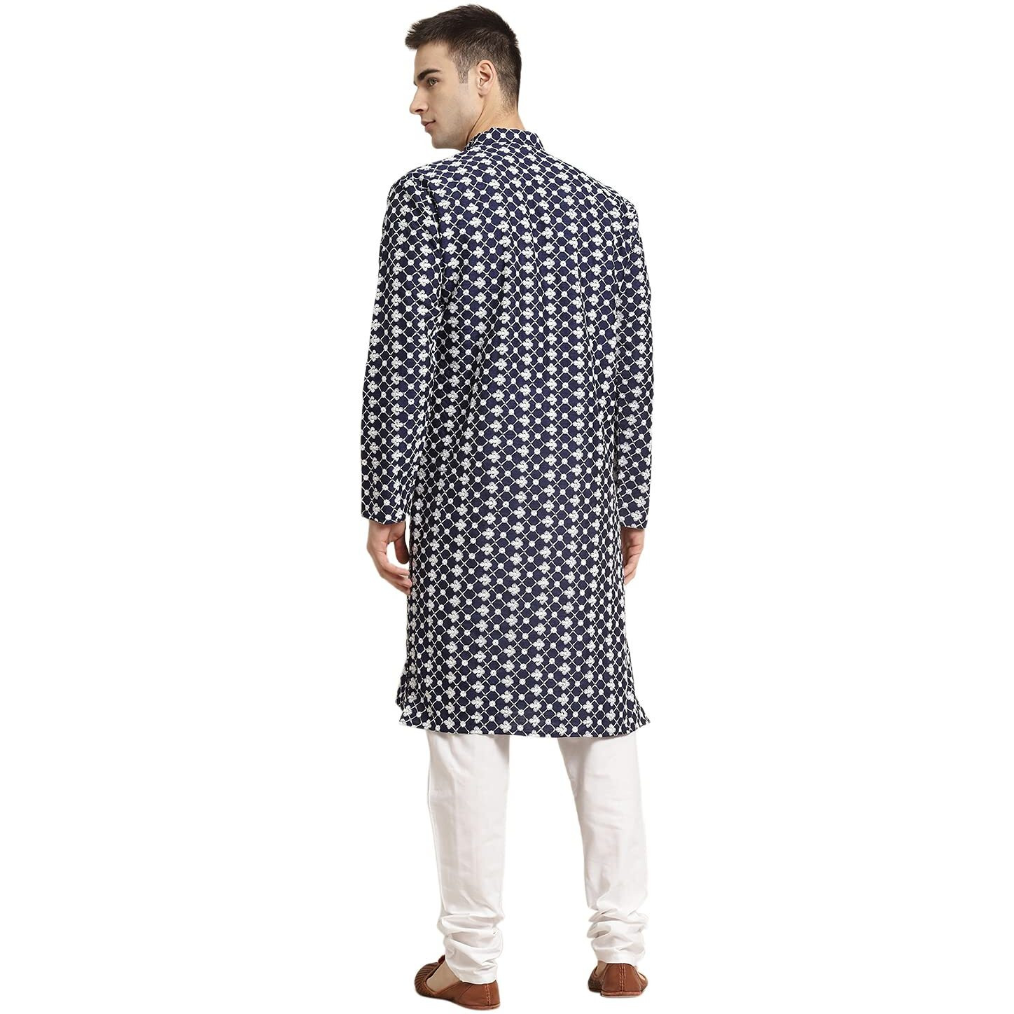 Sojanya (Since 1958, Men's Silk Blend Navy Blue Embroidered Only Kurta, Size 42