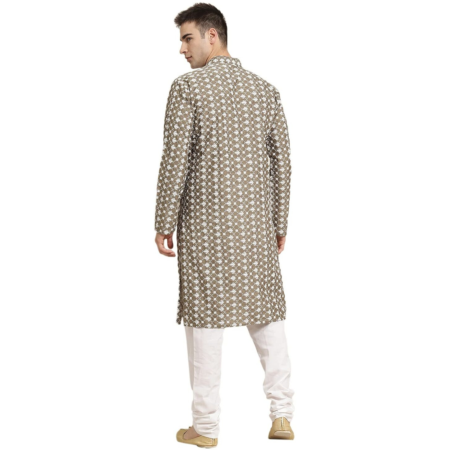 Sojanya (Since 1958, Men's Silk Blend Olive Embroidered Only Kurta, Size 36