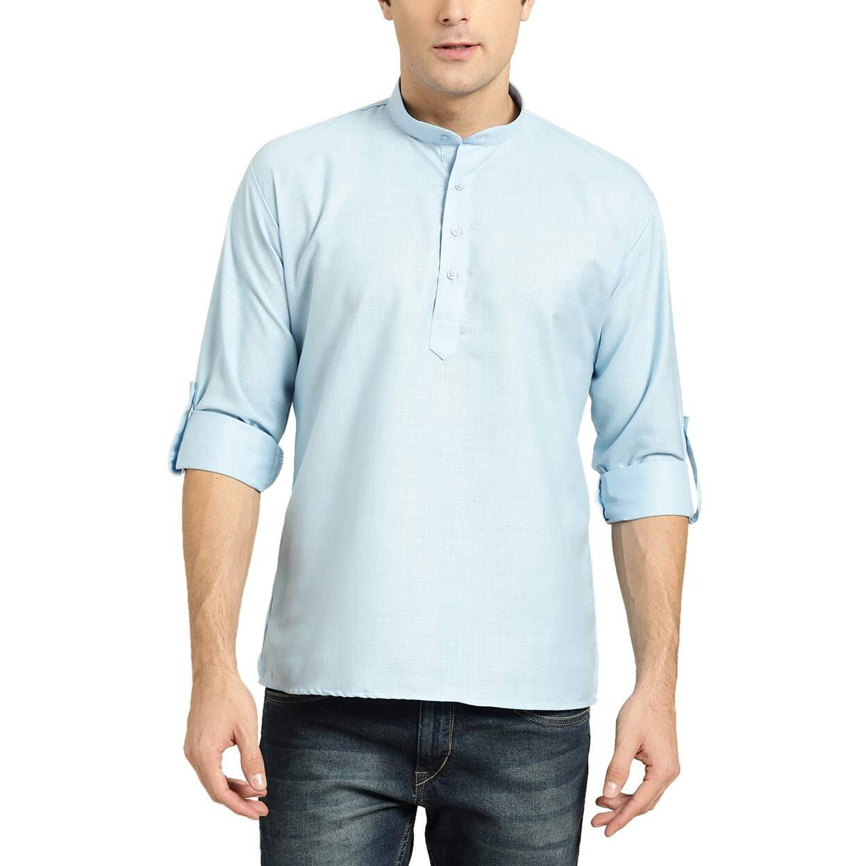 Sojanya (Since 1958, Men's Cotton Blue Short Kurta, Size 40